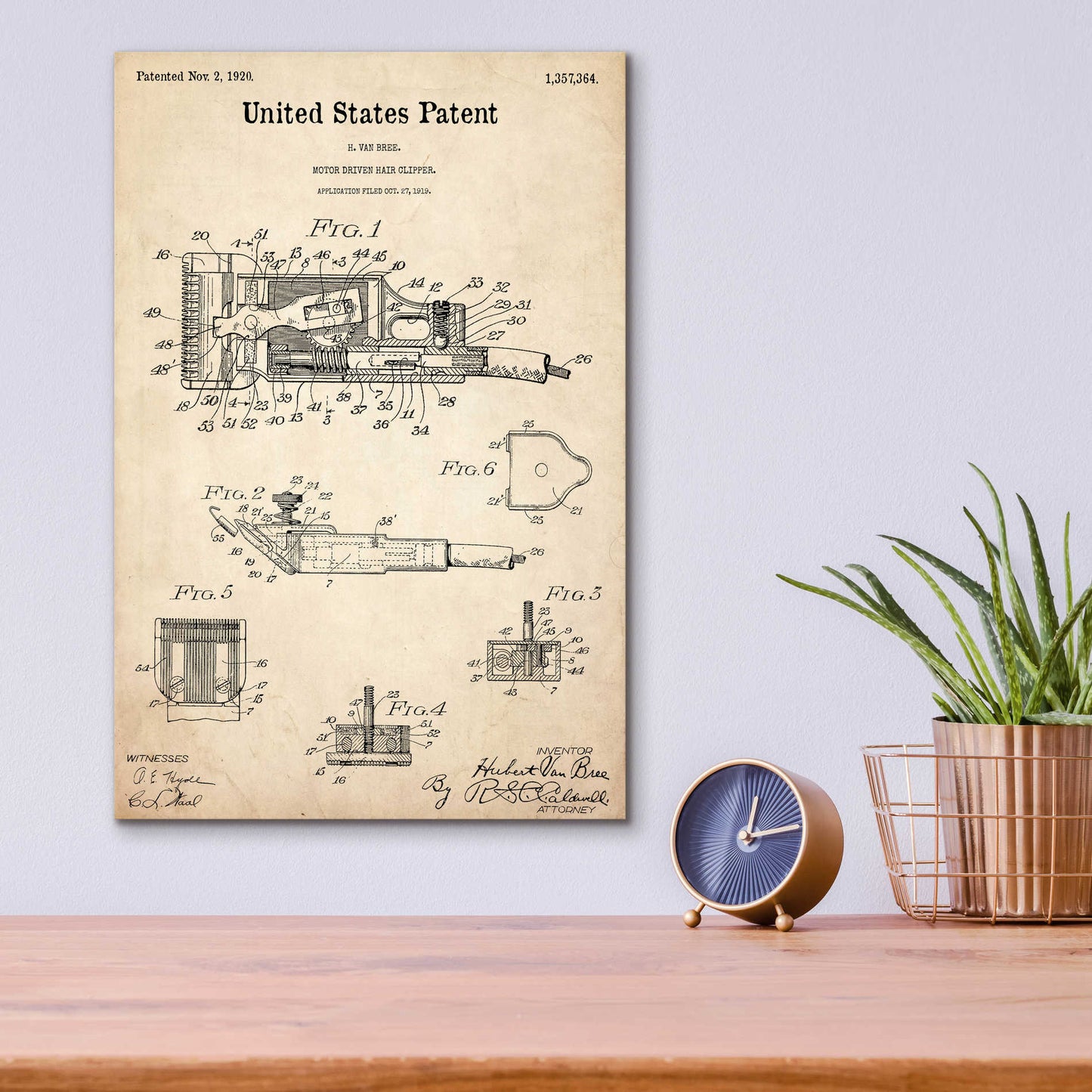 Epic Art 'Motor Hair Clipper Blueprint Patent Parchment,' Acrylic Glass Wall Art,12x16