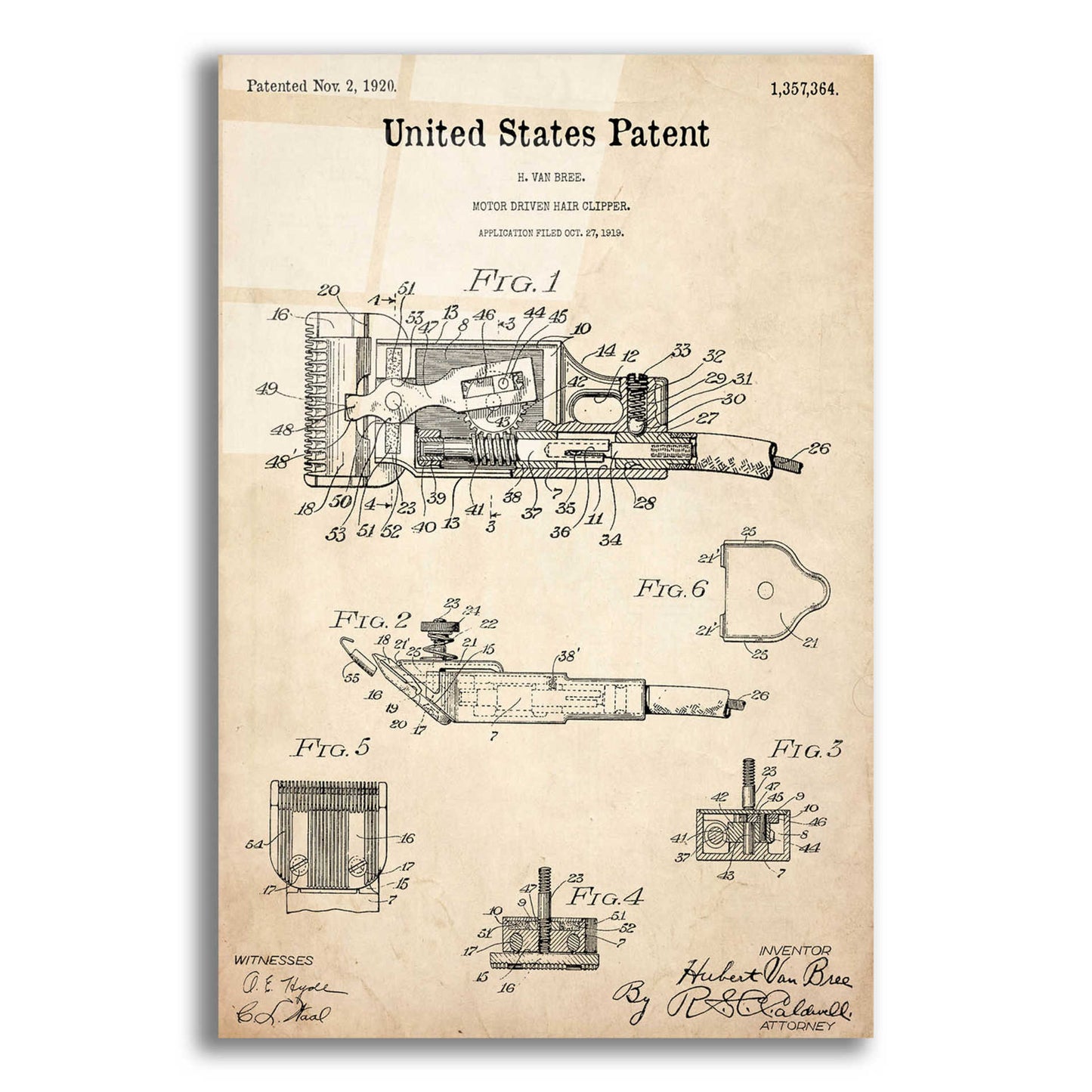 Epic Art 'Motor Hair Clipper Blueprint Patent Parchment,' Acrylic Glass Wall Art,12x16