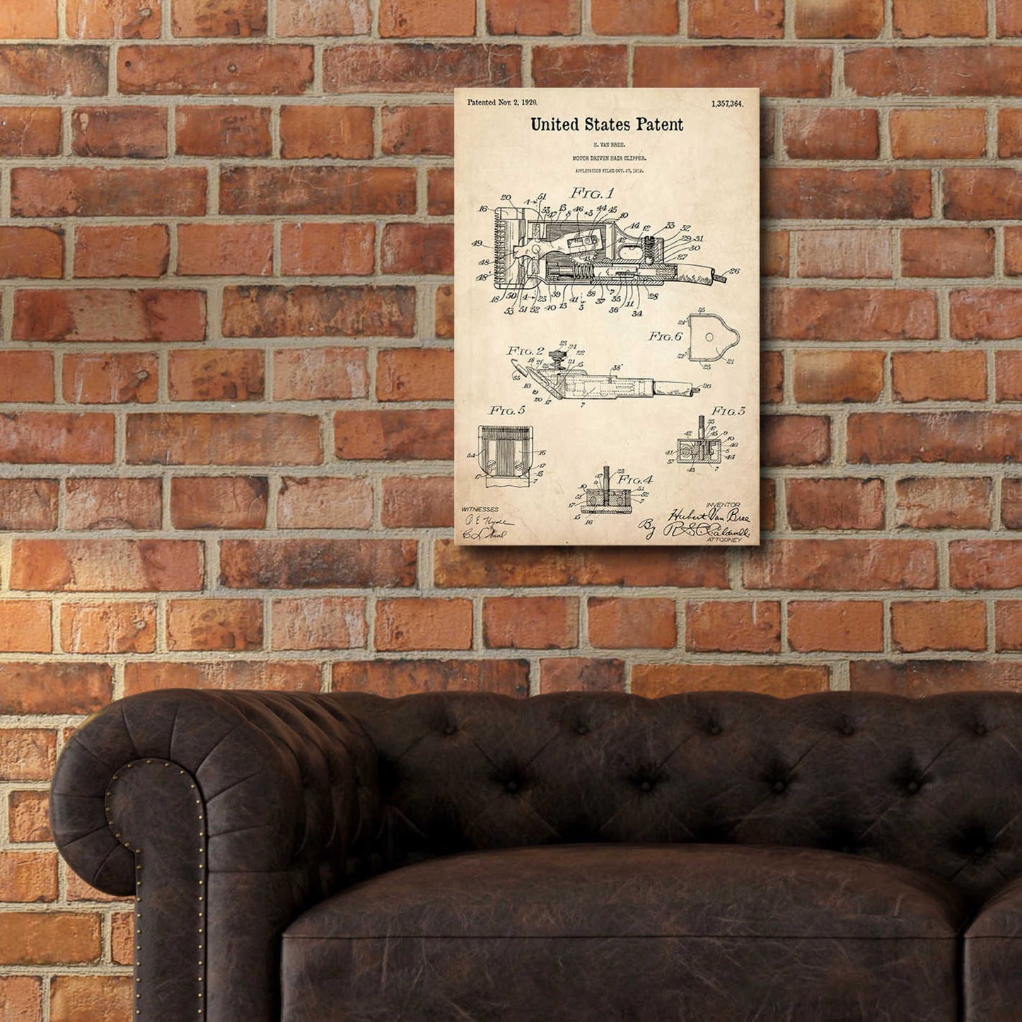 Epic Art 'Motor Hair Clipper Blueprint Patent Parchment,' Acrylic Glass Wall Art,16x24