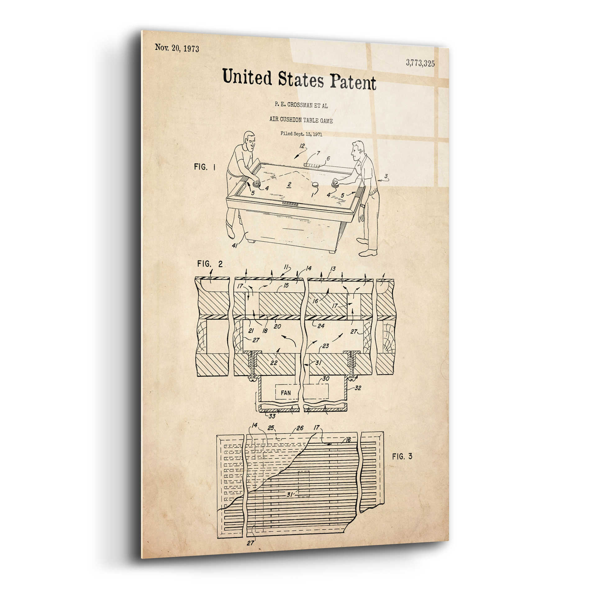 Epic Art 'Air Hockey Blueprint Patent Parchment,' Acrylic Glass Wall Art,12x16