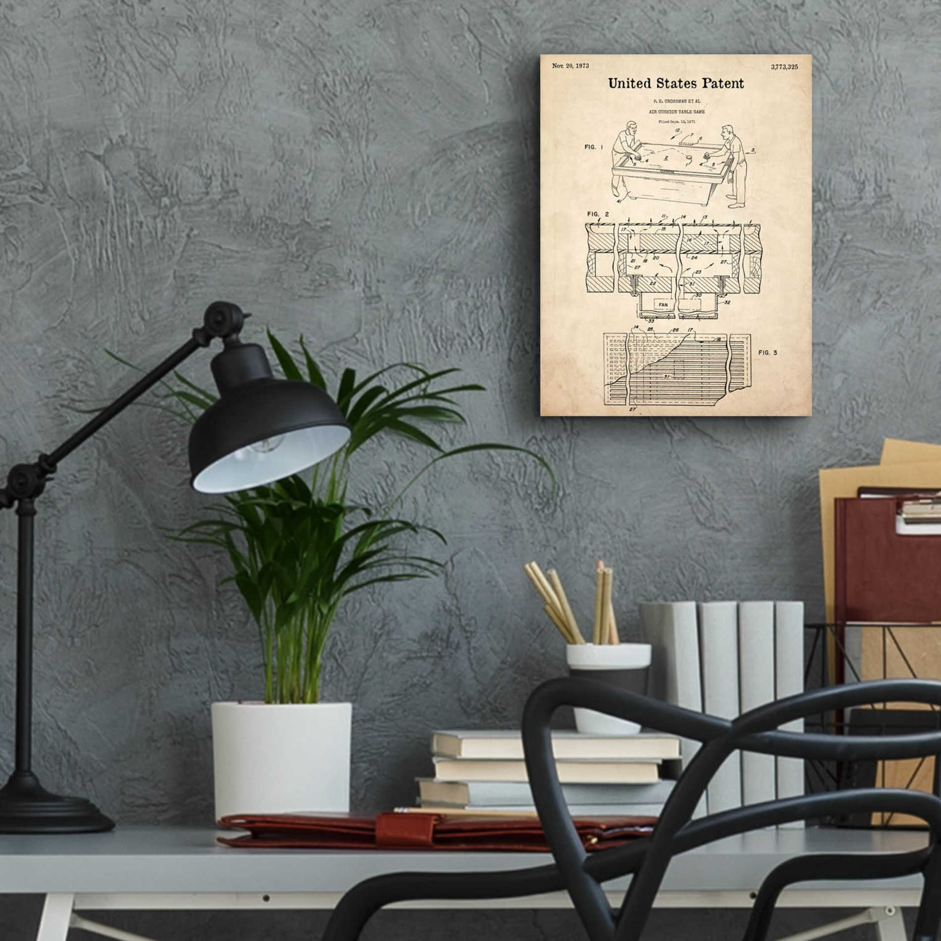 Epic Art 'Air Hockey Blueprint Patent Parchment,' Acrylic Glass Wall Art,12x16