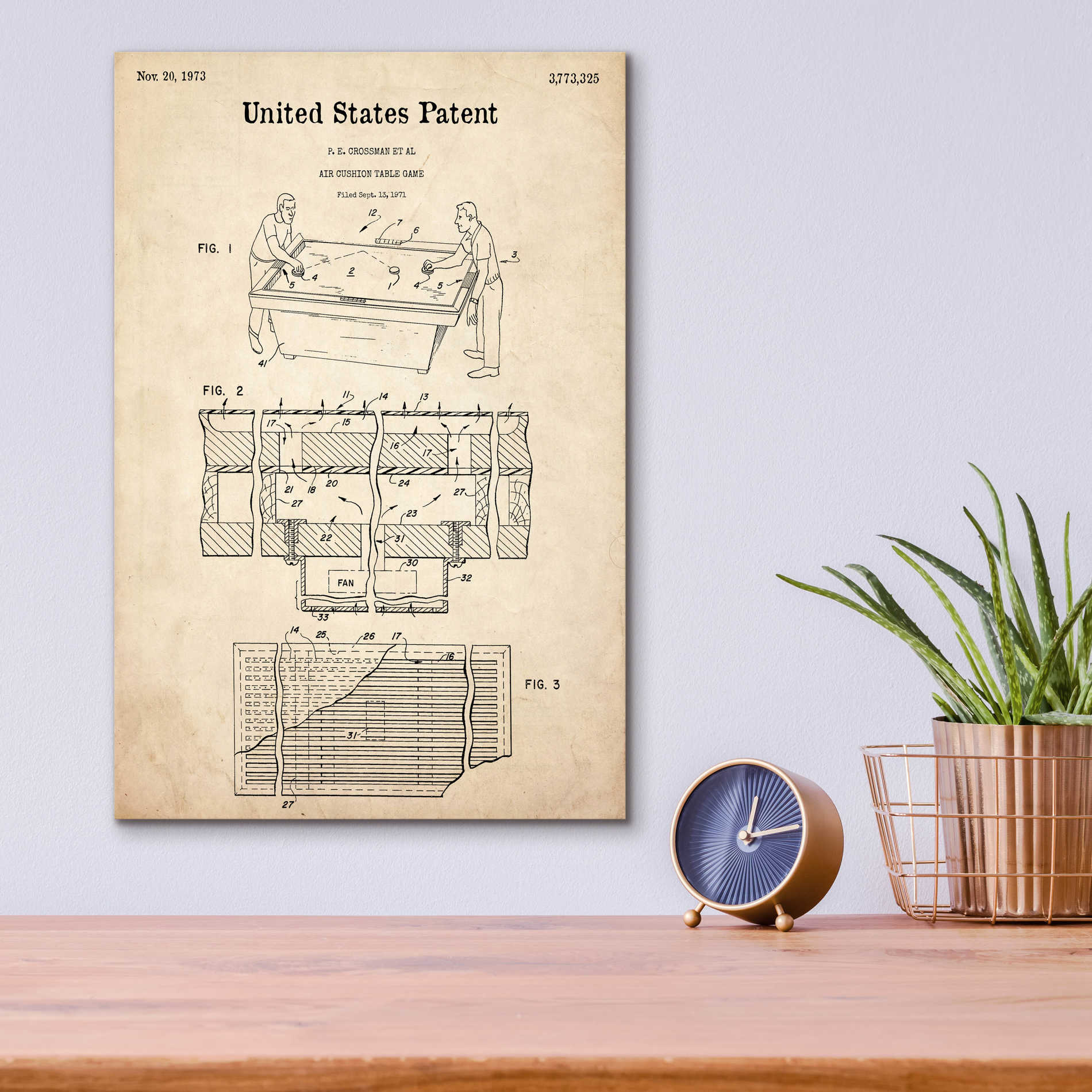 Epic Art 'Air Hockey Blueprint Patent Parchment,' Acrylic Glass Wall Art,12x16