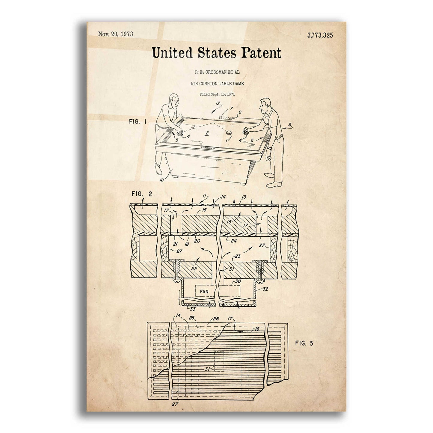 Epic Art 'Air Hockey Blueprint Patent Parchment,' Acrylic Glass Wall Art,12x16