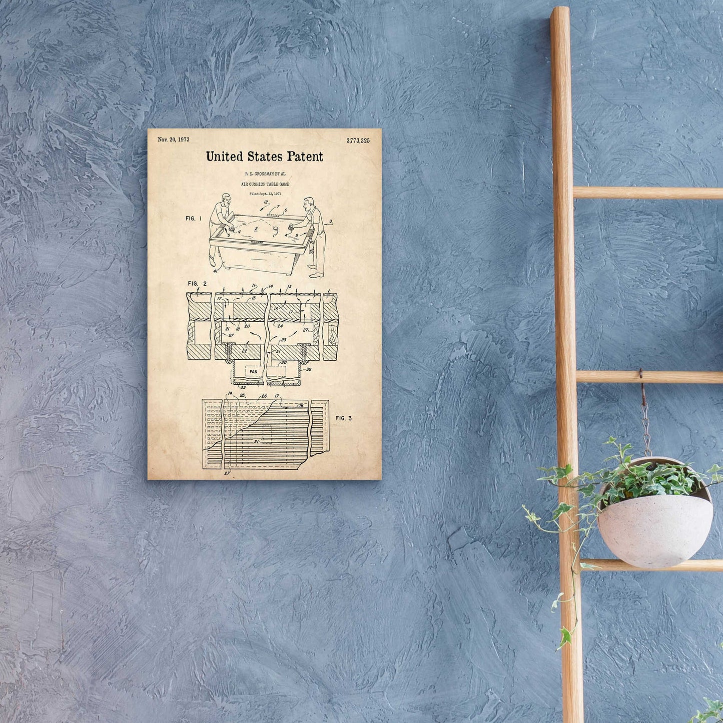 Epic Art 'Air Hockey Blueprint Patent Parchment,' Acrylic Glass Wall Art,16x24