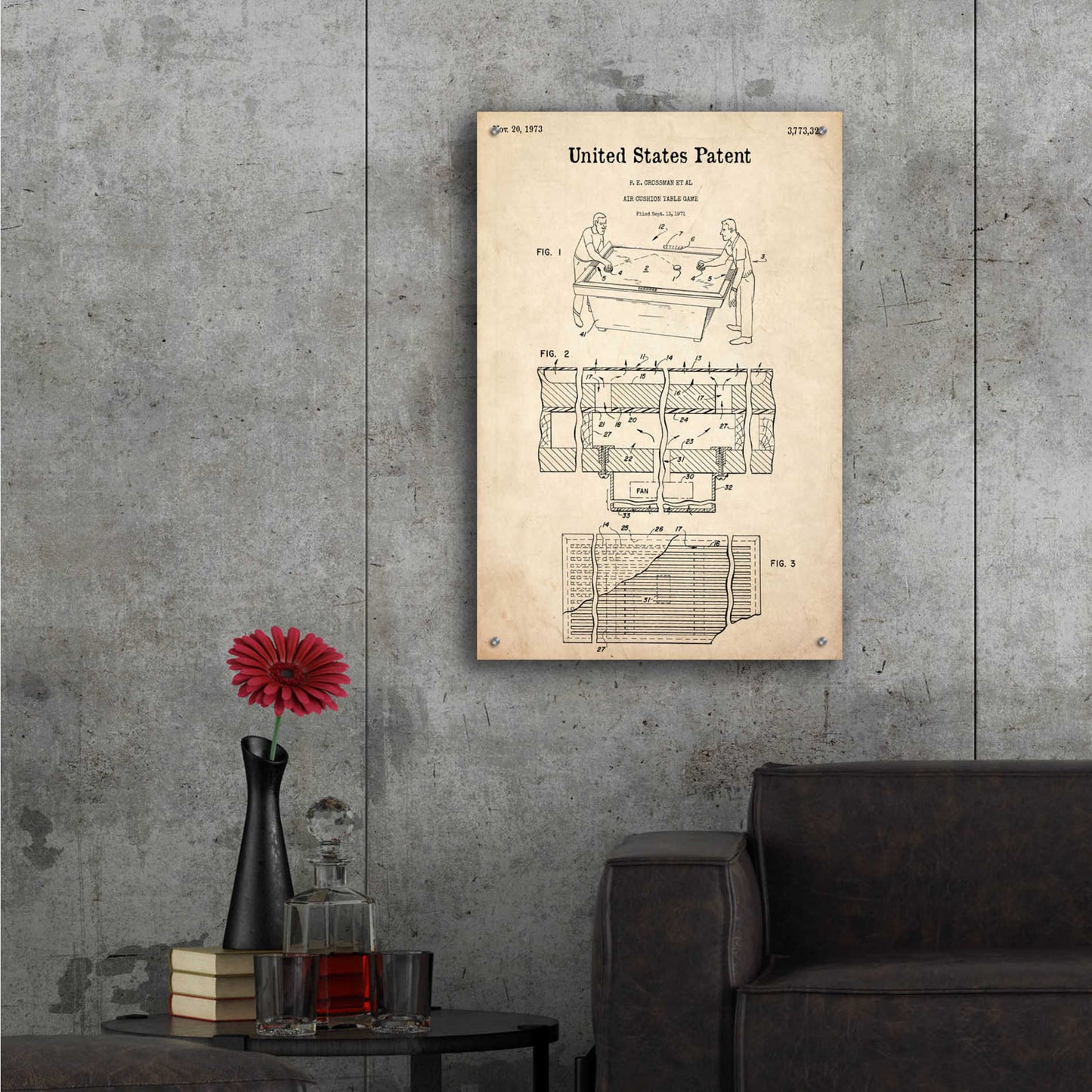 Epic Art 'Air Hockey Blueprint Patent Parchment,' Acrylic Glass Wall Art,24x36