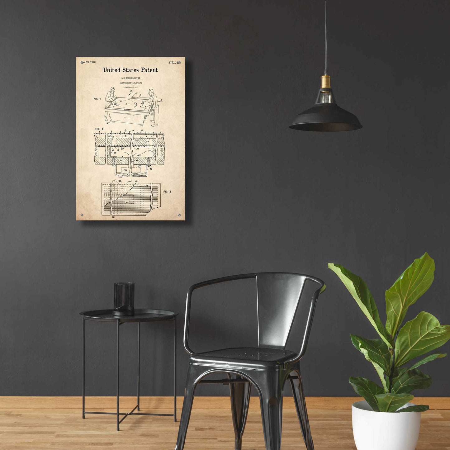 Epic Art 'Air Hockey Blueprint Patent Parchment,' Acrylic Glass Wall Art,24x36