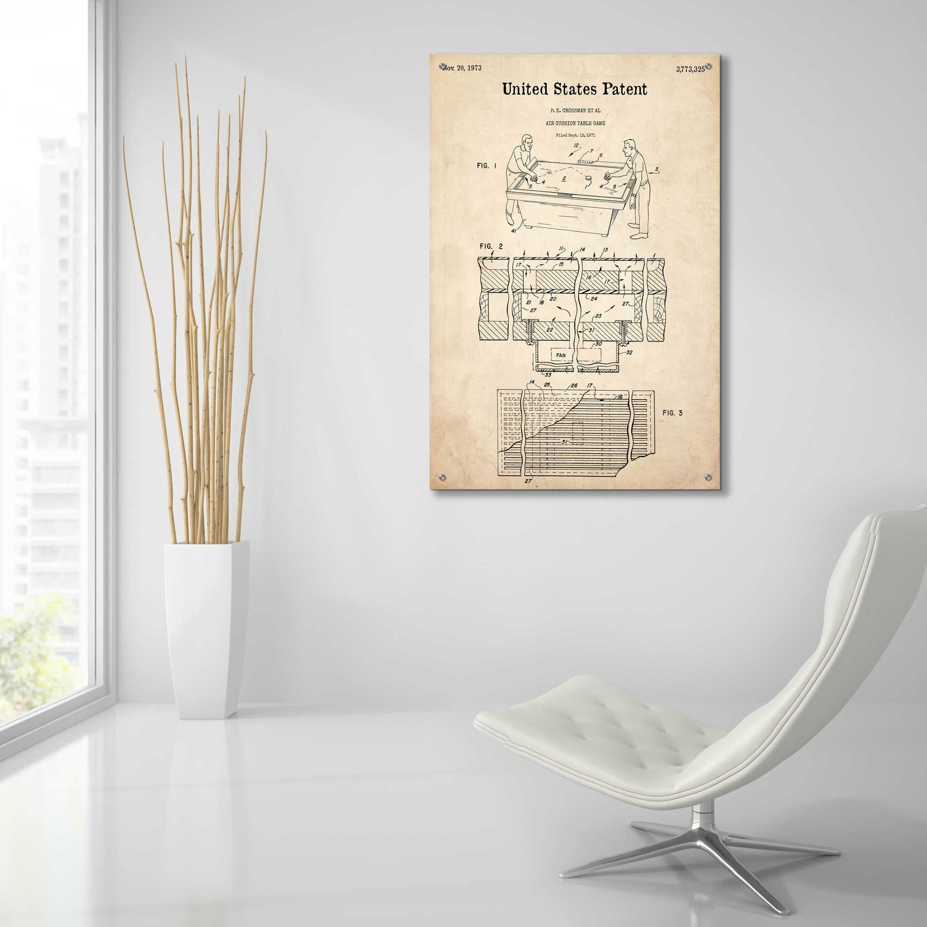 Epic Art 'Air Hockey Blueprint Patent Parchment,' Acrylic Glass Wall Art,24x36