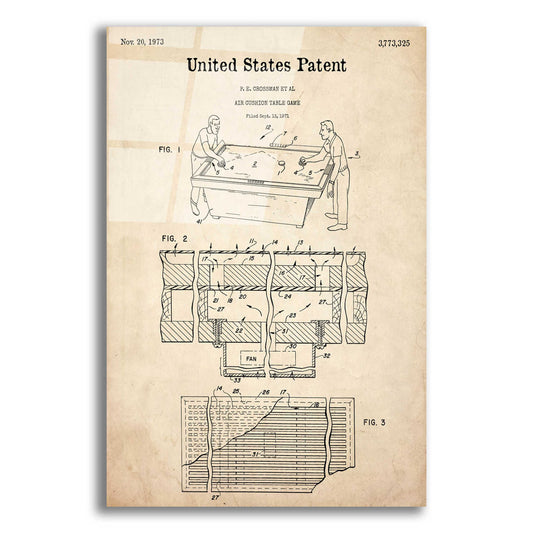 Epic Art 'Air Hockey Blueprint Patent Parchment,' Acrylic Glass Wall Art,12x16x1.1x0,18x26x1.1x0,26x34x1.74x0,40x54x1.74x0