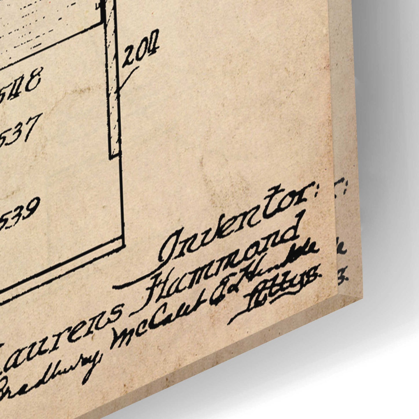 Epic Art 'Keyboard Instrument Blueprint Patent Parchment,' Acrylic Glass Wall Art,12x16