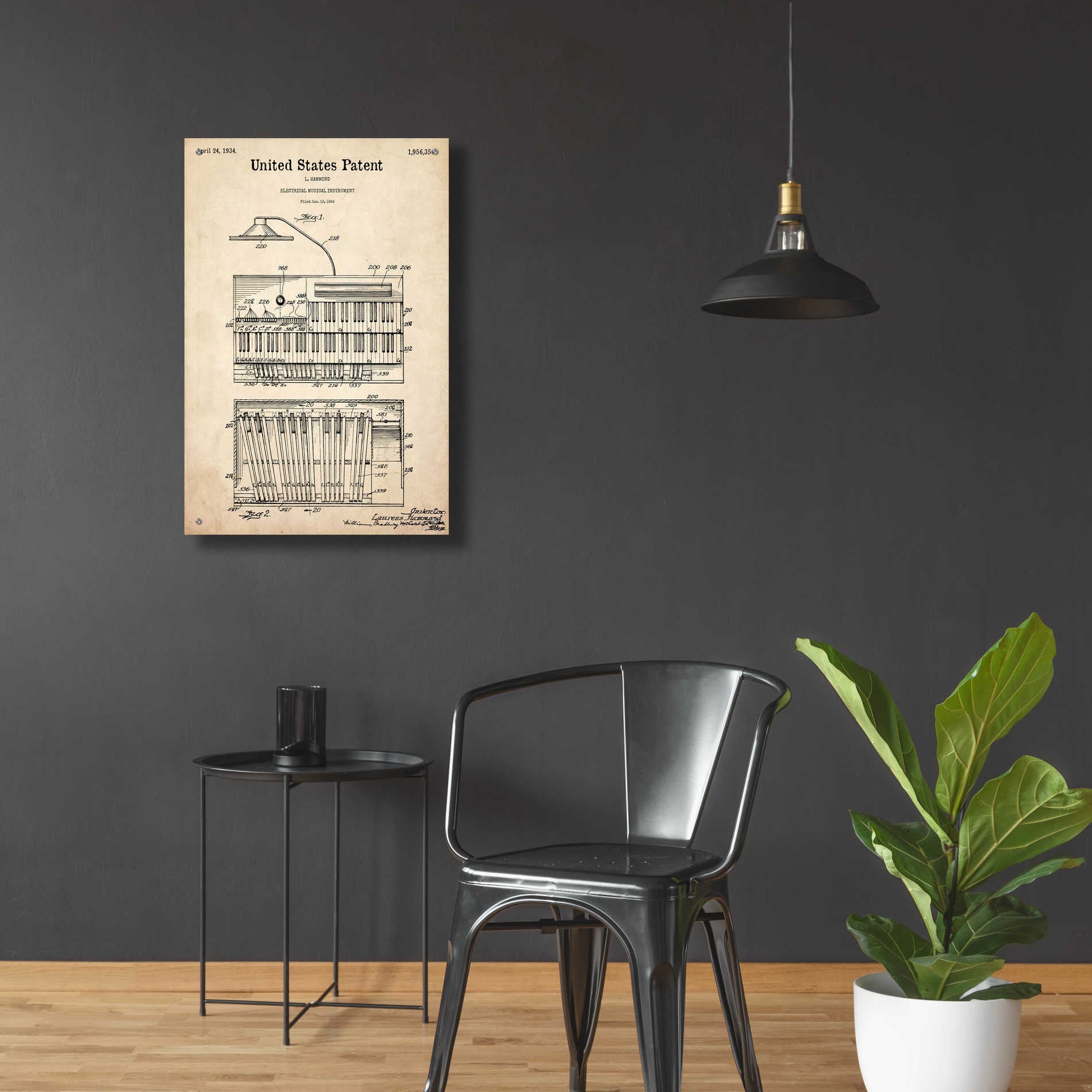 Epic Art 'Keyboard Instrument Blueprint Patent Parchment,' Acrylic Glass Wall Art,24x36