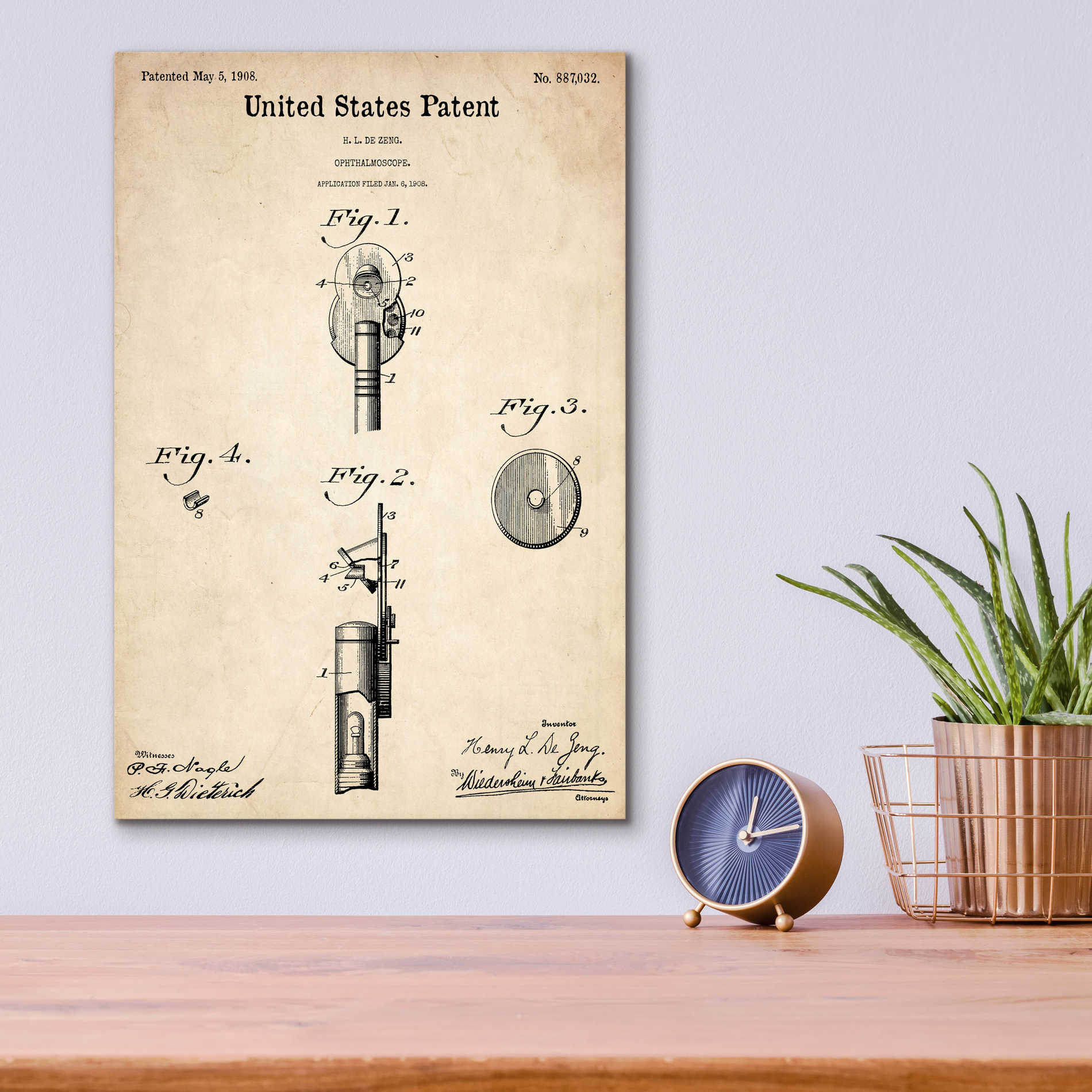 Epic Art 'Ophthalmoscope Blueprint Patent Parchment,' Acrylic Glass Wall Art,12x16