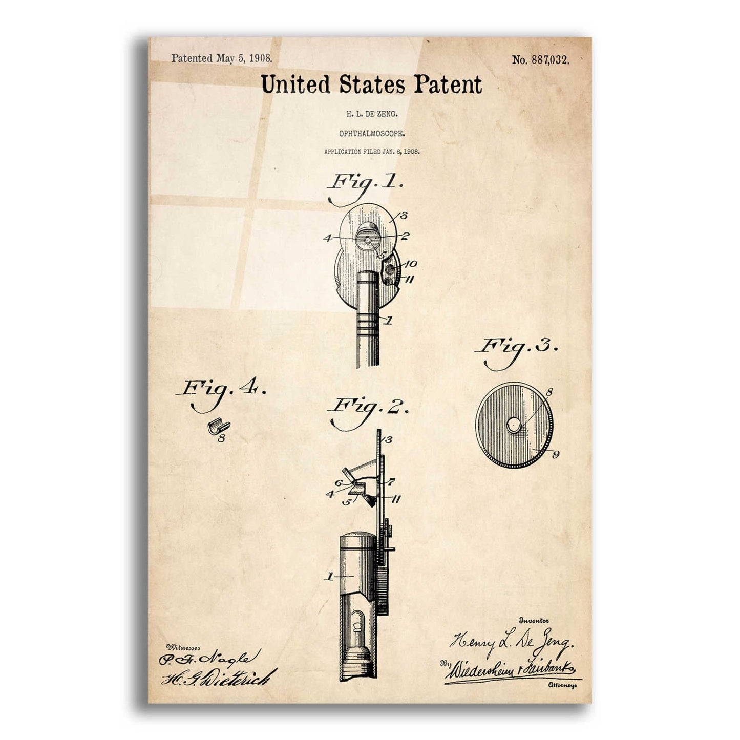 Epic Art 'Ophthalmoscope Blueprint Patent Parchment,' Acrylic Glass Wall Art,12x16