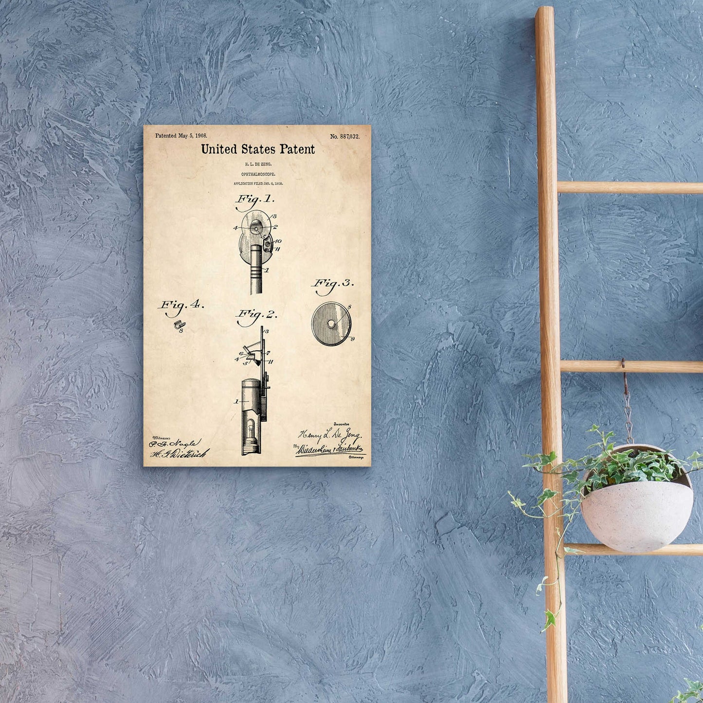 Epic Art 'Ophthalmoscope Blueprint Patent Parchment,' Acrylic Glass Wall Art,16x24