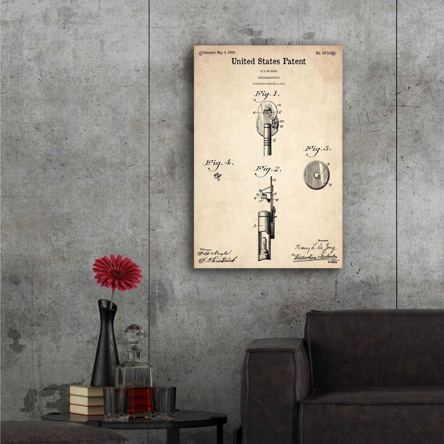 Epic Art 'Ophthalmoscope Blueprint Patent Parchment,' Acrylic Glass Wall Art,24x36