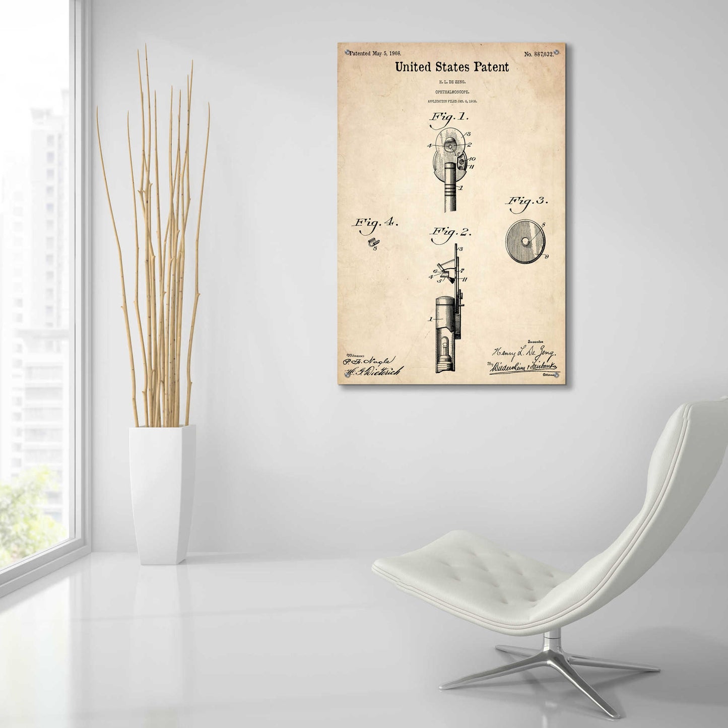 Epic Art 'Ophthalmoscope Blueprint Patent Parchment,' Acrylic Glass Wall Art,24x36