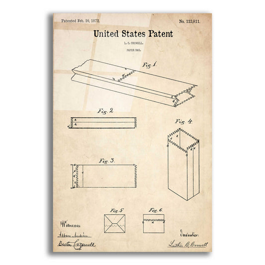 Epic Art 'Paper Bag Blueprint Patent Parchment,' Acrylic Glass Wall Art,12x16x1.1x0,18x26x1.1x0,26x34x1.74x0,40x54x1.74x0