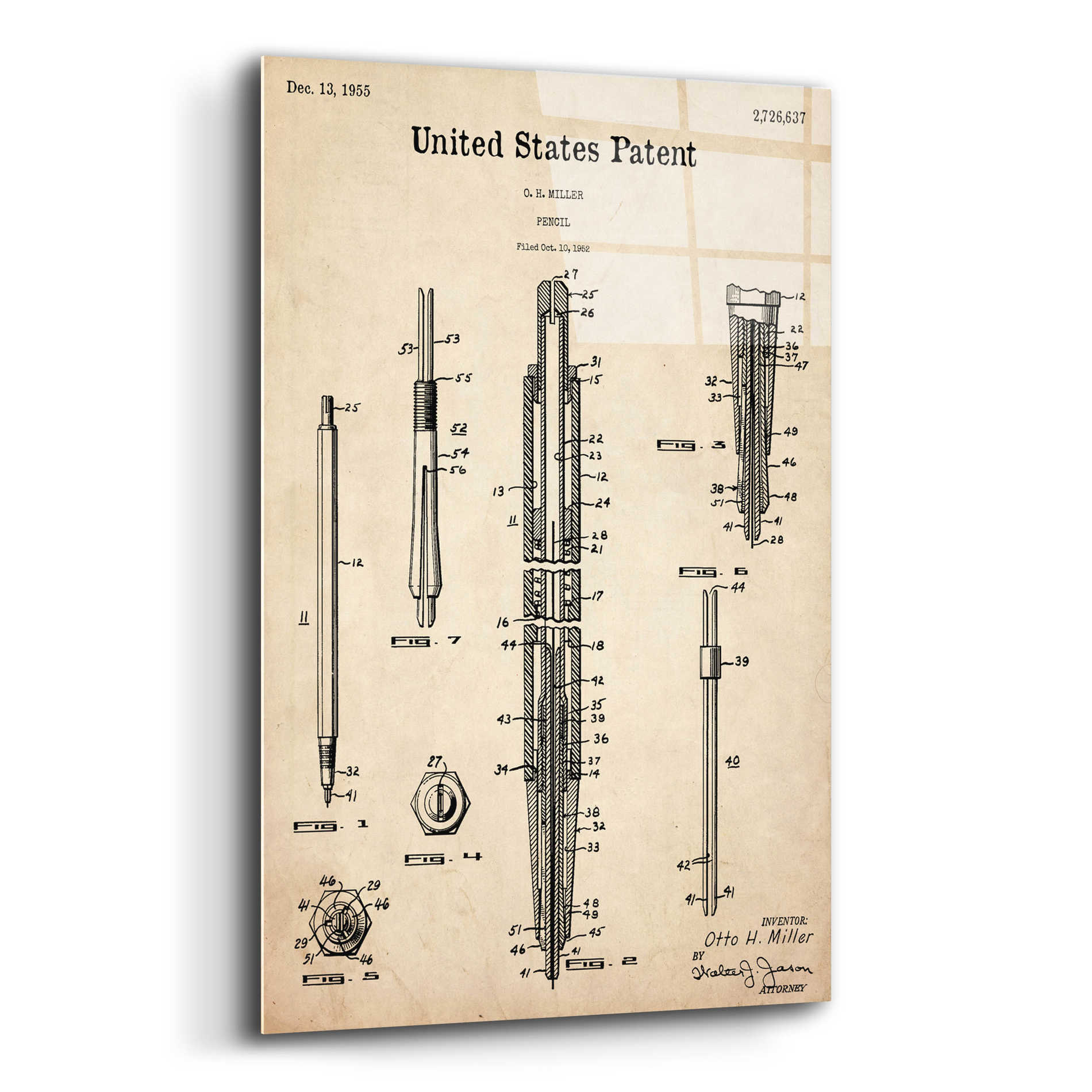 Epic Art 'Mechanical Pencil Blueprint Patent Parchment,' Acrylic Glass Wall Art,12x16