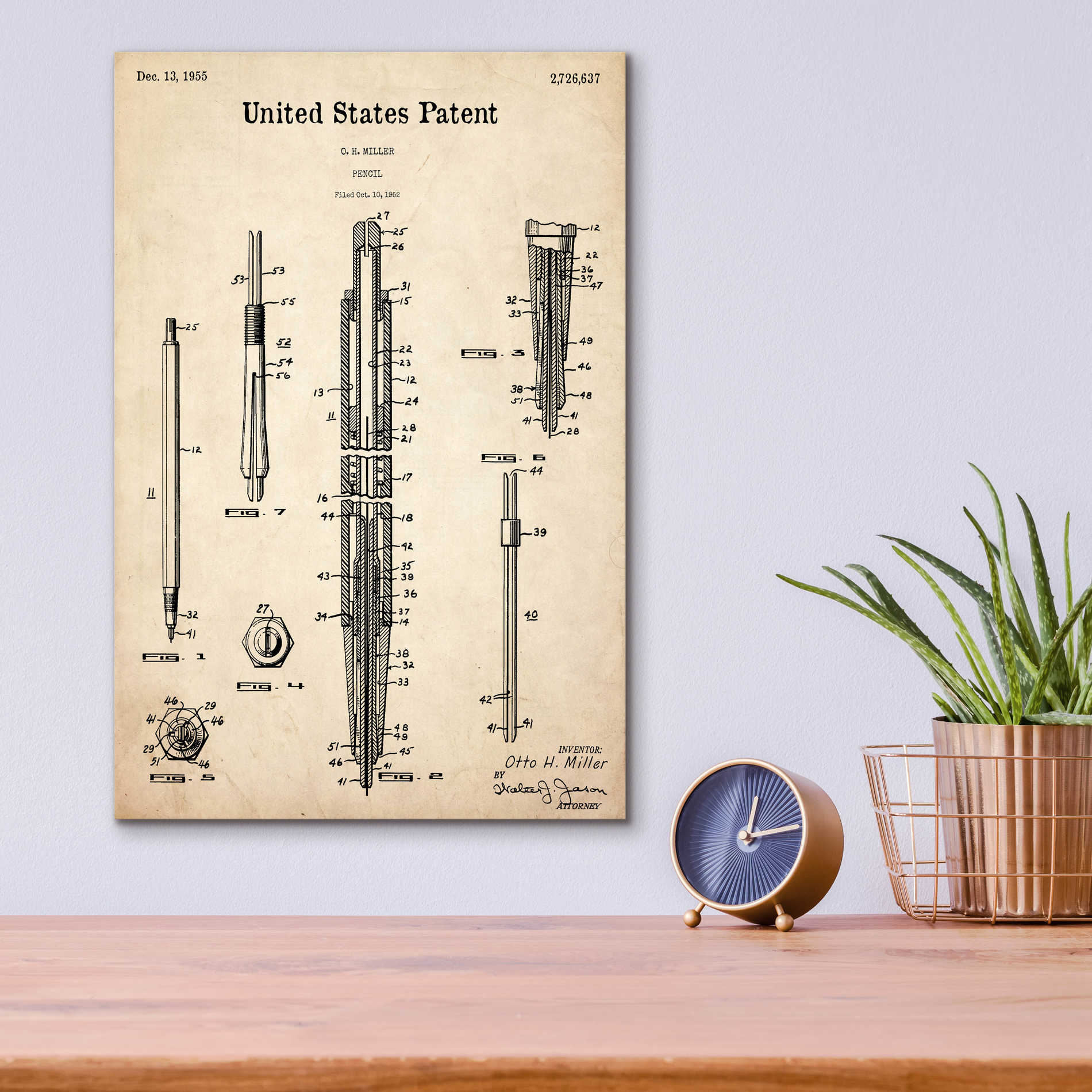 Epic Art 'Mechanical Pencil Blueprint Patent Parchment,' Acrylic Glass Wall Art,12x16