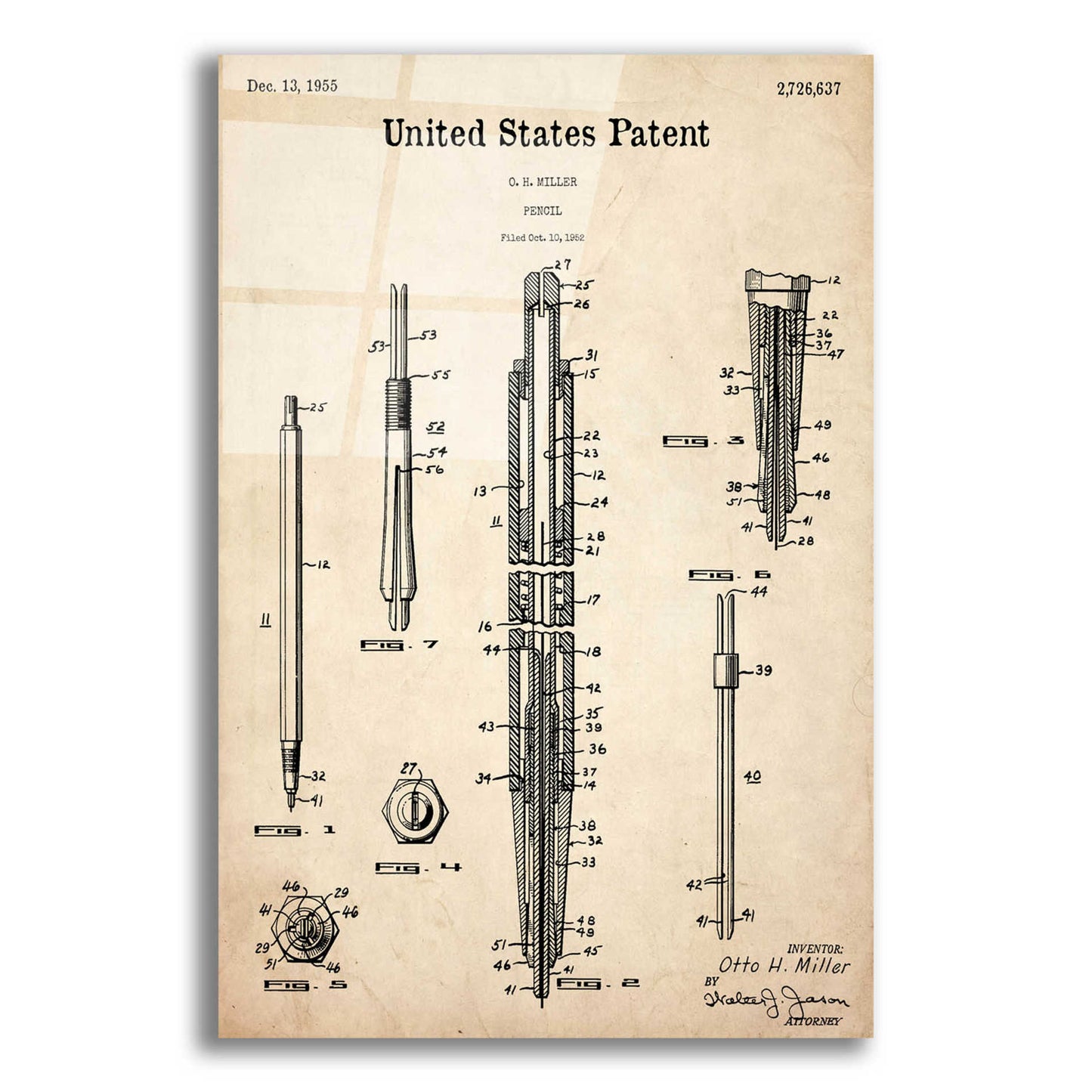 Epic Art 'Mechanical Pencil Blueprint Patent Parchment,' Acrylic Glass Wall Art,12x16