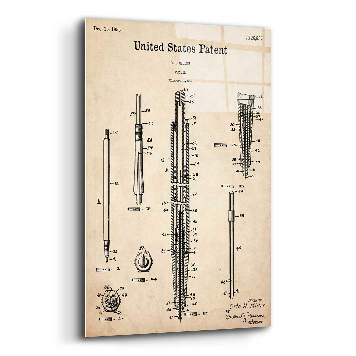 Epic Art 'Mechanical Pencil Blueprint Patent Parchment,' Acrylic Glass Wall Art,16x24