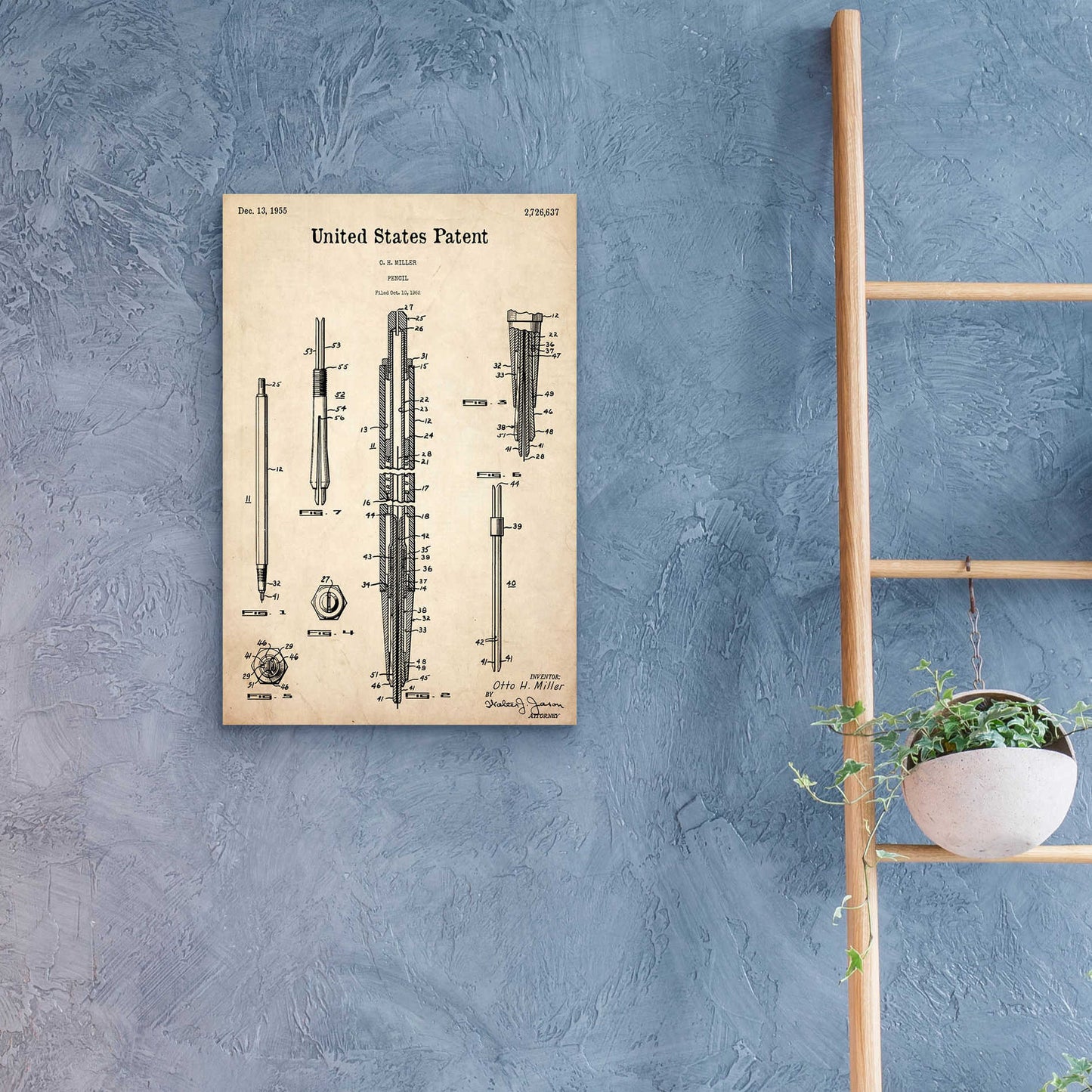 Epic Art 'Mechanical Pencil Blueprint Patent Parchment,' Acrylic Glass Wall Art,16x24