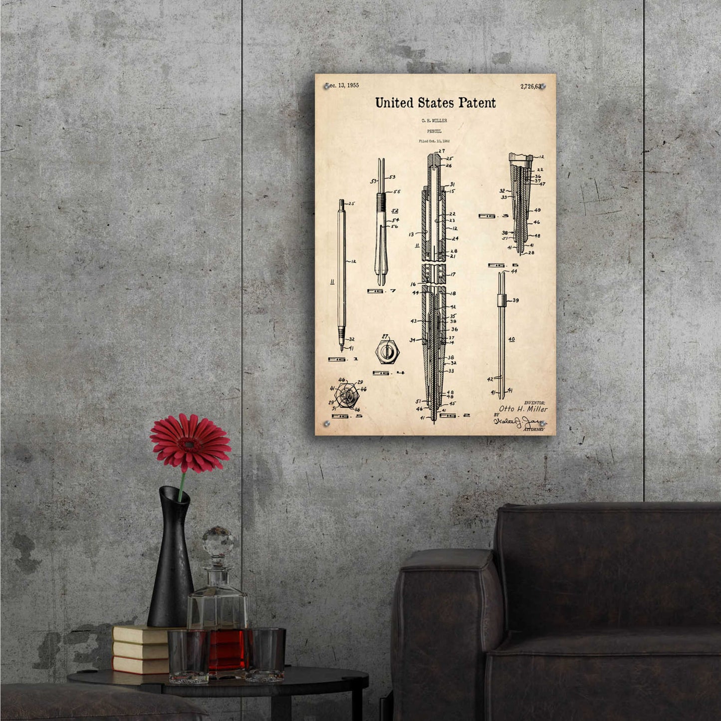 Epic Art 'Mechanical Pencil Blueprint Patent Parchment,' Acrylic Glass Wall Art,24x36