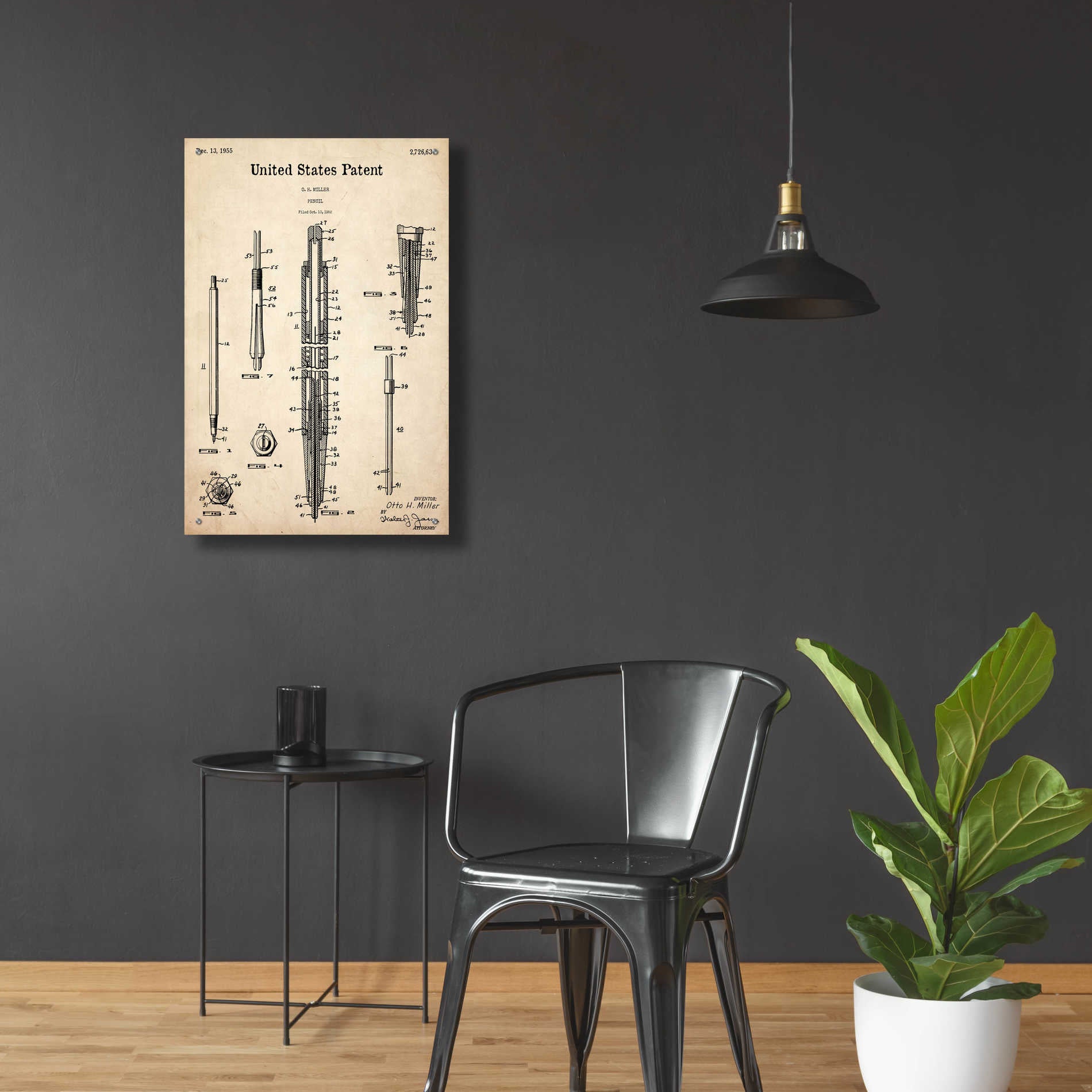 Epic Art 'Mechanical Pencil Blueprint Patent Parchment,' Acrylic Glass Wall Art,24x36