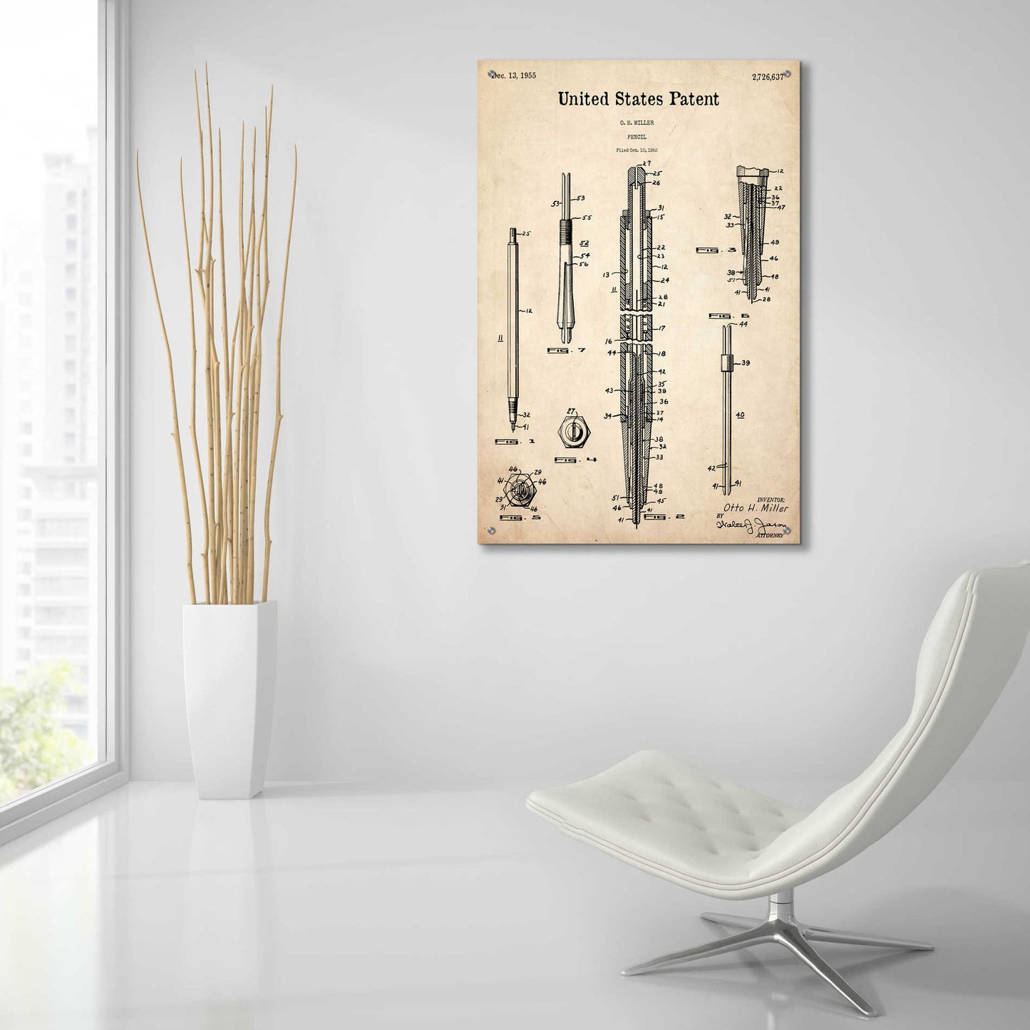 Epic Art 'Mechanical Pencil Blueprint Patent Parchment,' Acrylic Glass Wall Art,24x36