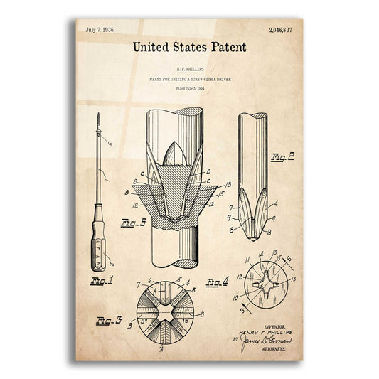 Epic Art 'Screw Driver Blueprint Patent Parchment,' Acrylic Glass Wall Art,12x16x1.1x0,18x26x1.1x0,26x34x1.74x0,40x54x1.74x0