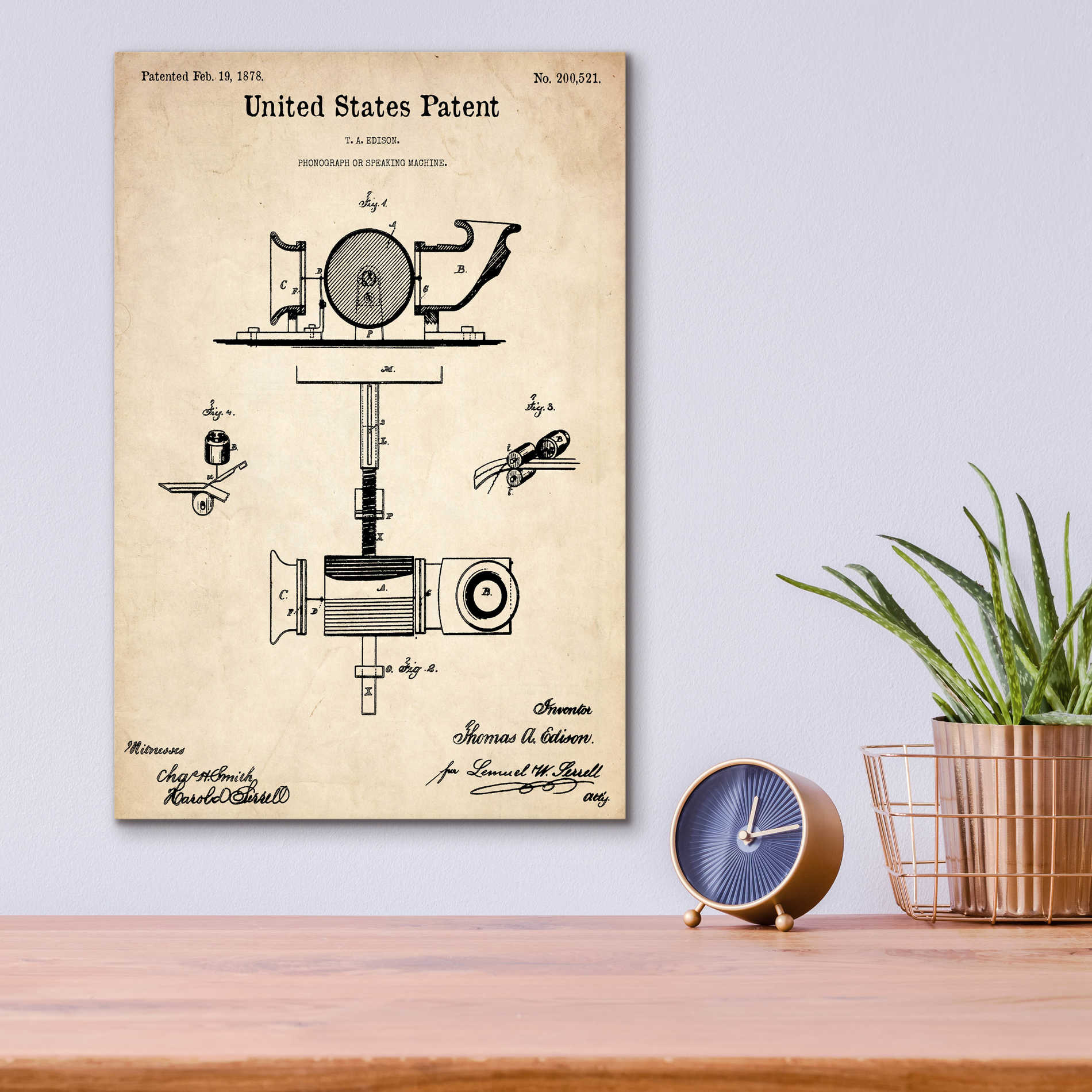 Epic Art 'Phonograph Blueprint Patent Parchment,' Acrylic Glass Wall Art,12x16