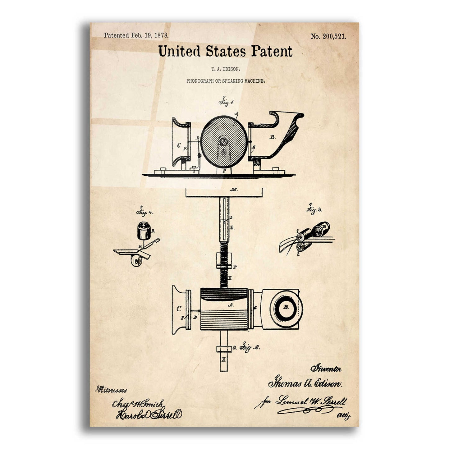 Epic Art 'Phonograph Blueprint Patent Parchment,' Acrylic Glass Wall Art,12x16