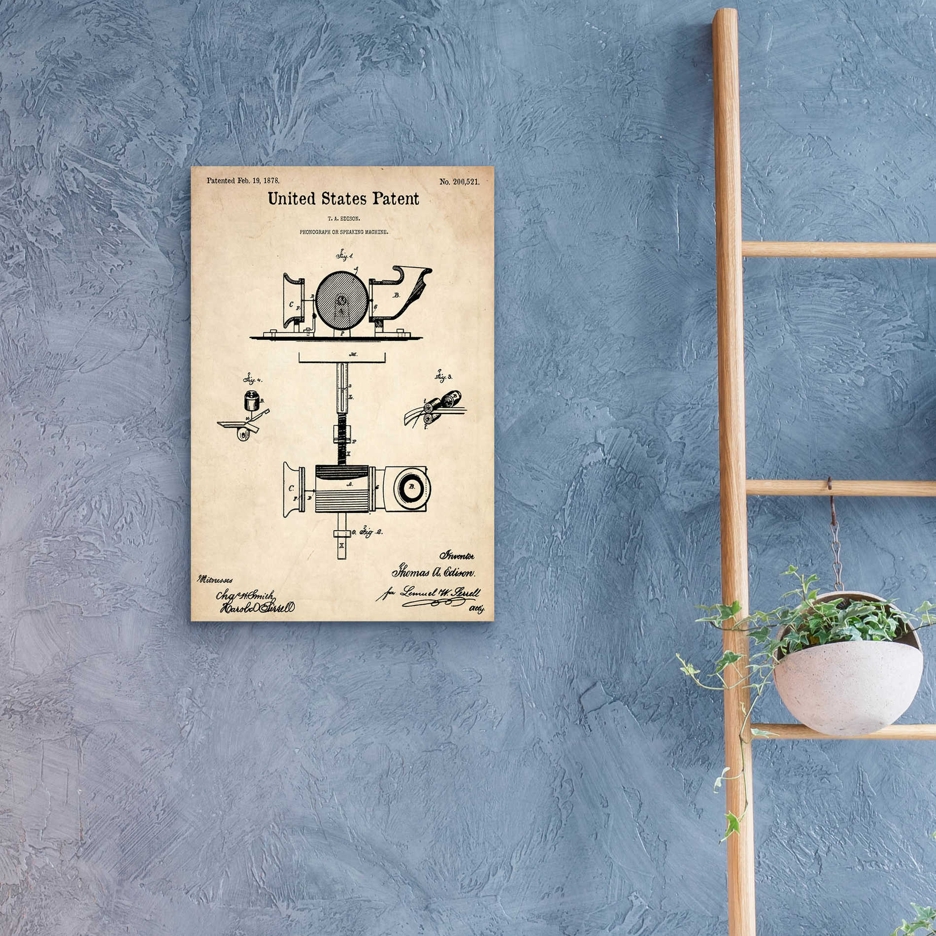 Epic Art 'Phonograph Blueprint Patent Parchment,' Acrylic Glass Wall Art,16x24