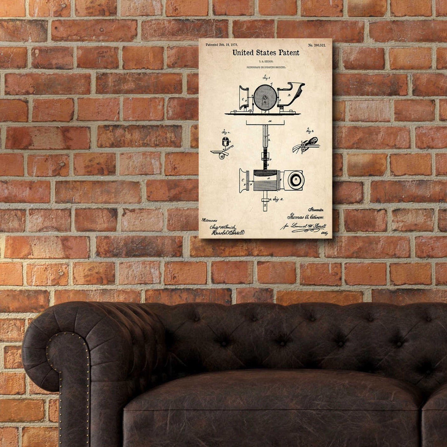 Epic Art 'Phonograph Blueprint Patent Parchment,' Acrylic Glass Wall Art,16x24