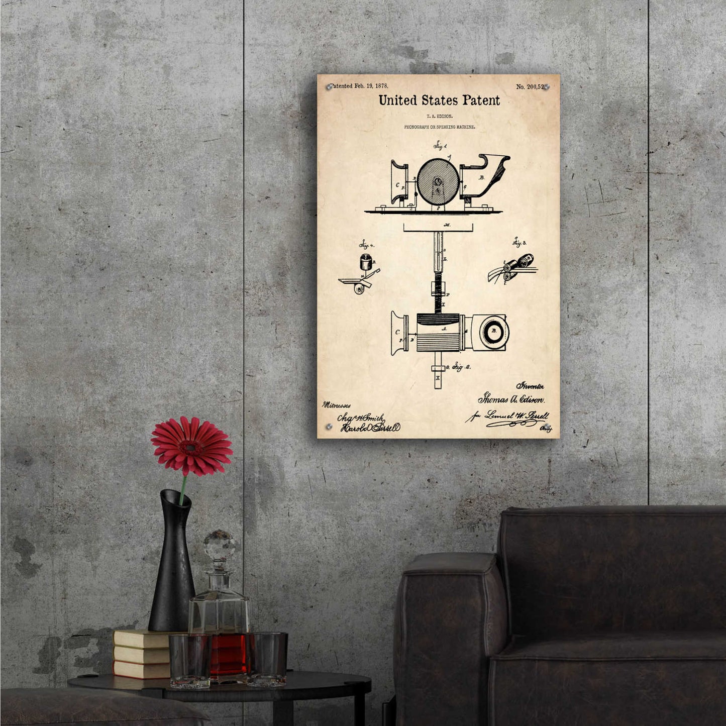 Epic Art 'Phonograph Blueprint Patent Parchment,' Acrylic Glass Wall Art,24x36