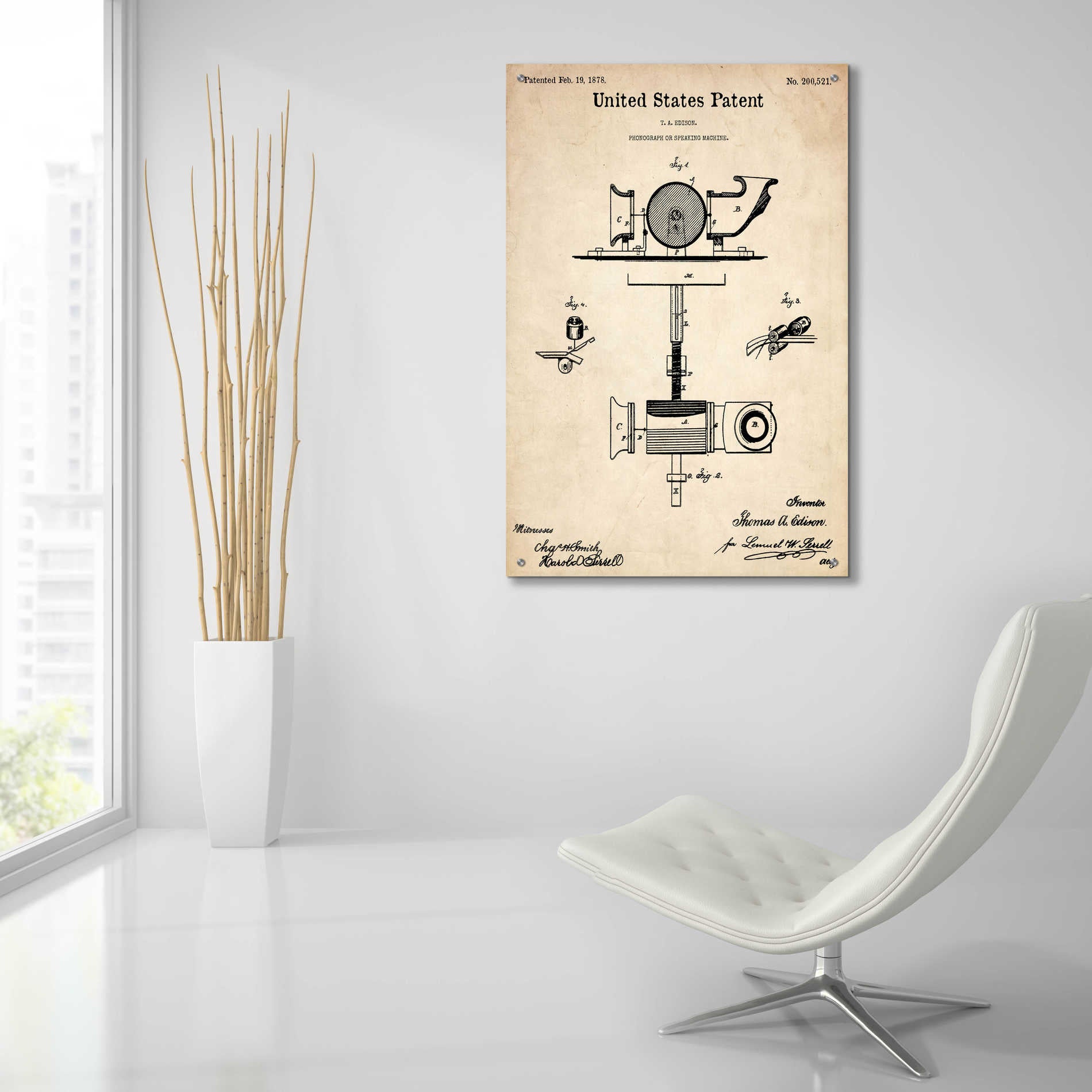 Epic Art 'Phonograph Blueprint Patent Parchment,' Acrylic Glass Wall Art,24x36