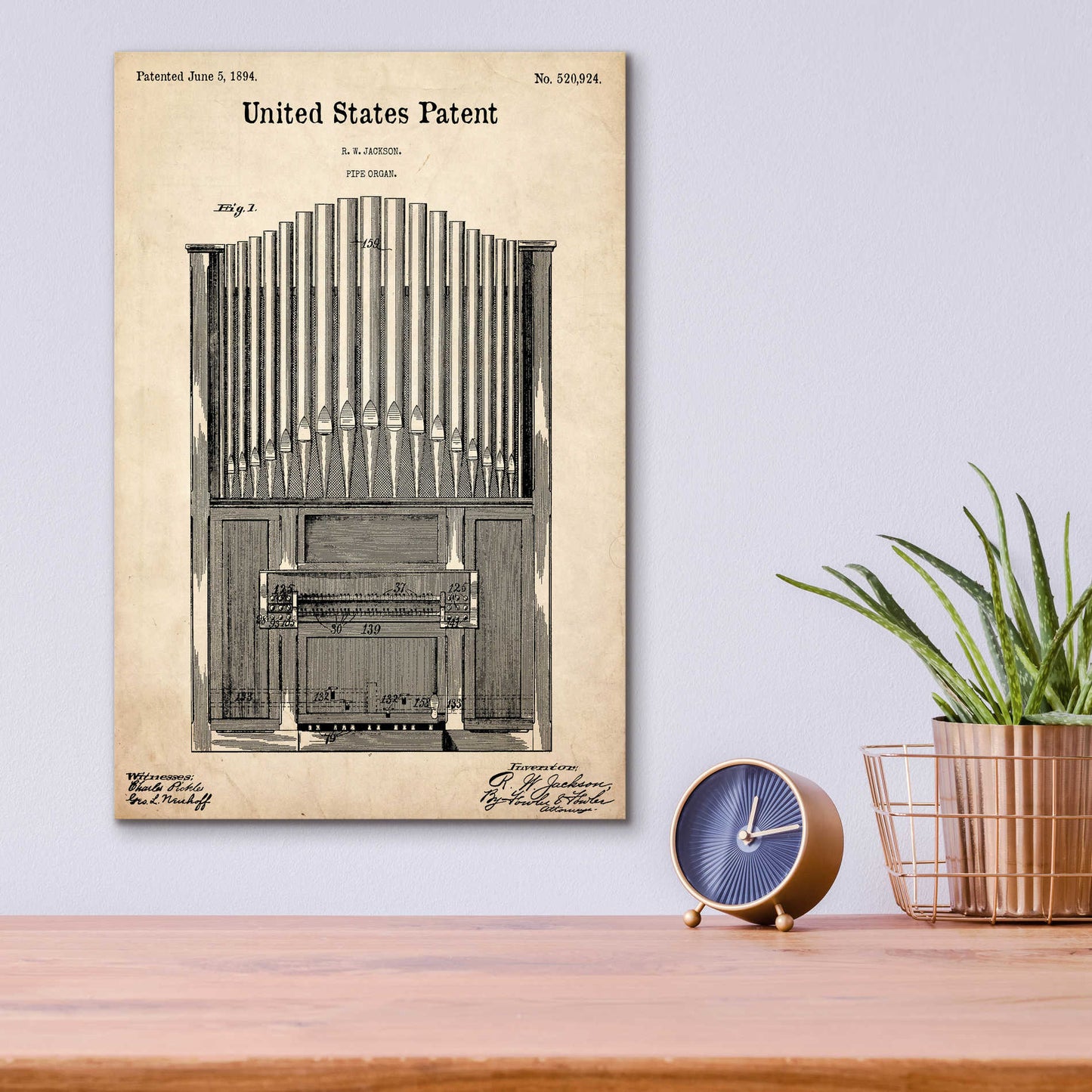 Epic Art 'Pipe Organ Blueprint Patent Parchment,' Acrylic Glass Wall Art,12x16