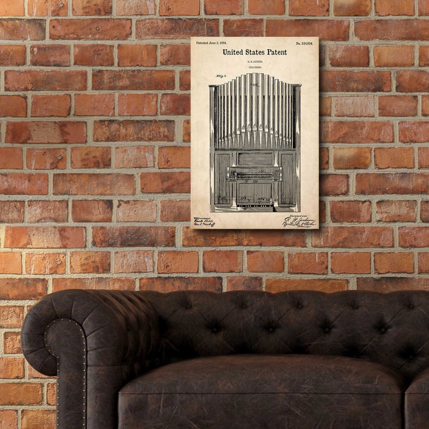 Epic Art 'Pipe Organ Blueprint Patent Parchment,' Acrylic Glass Wall Art,16x24