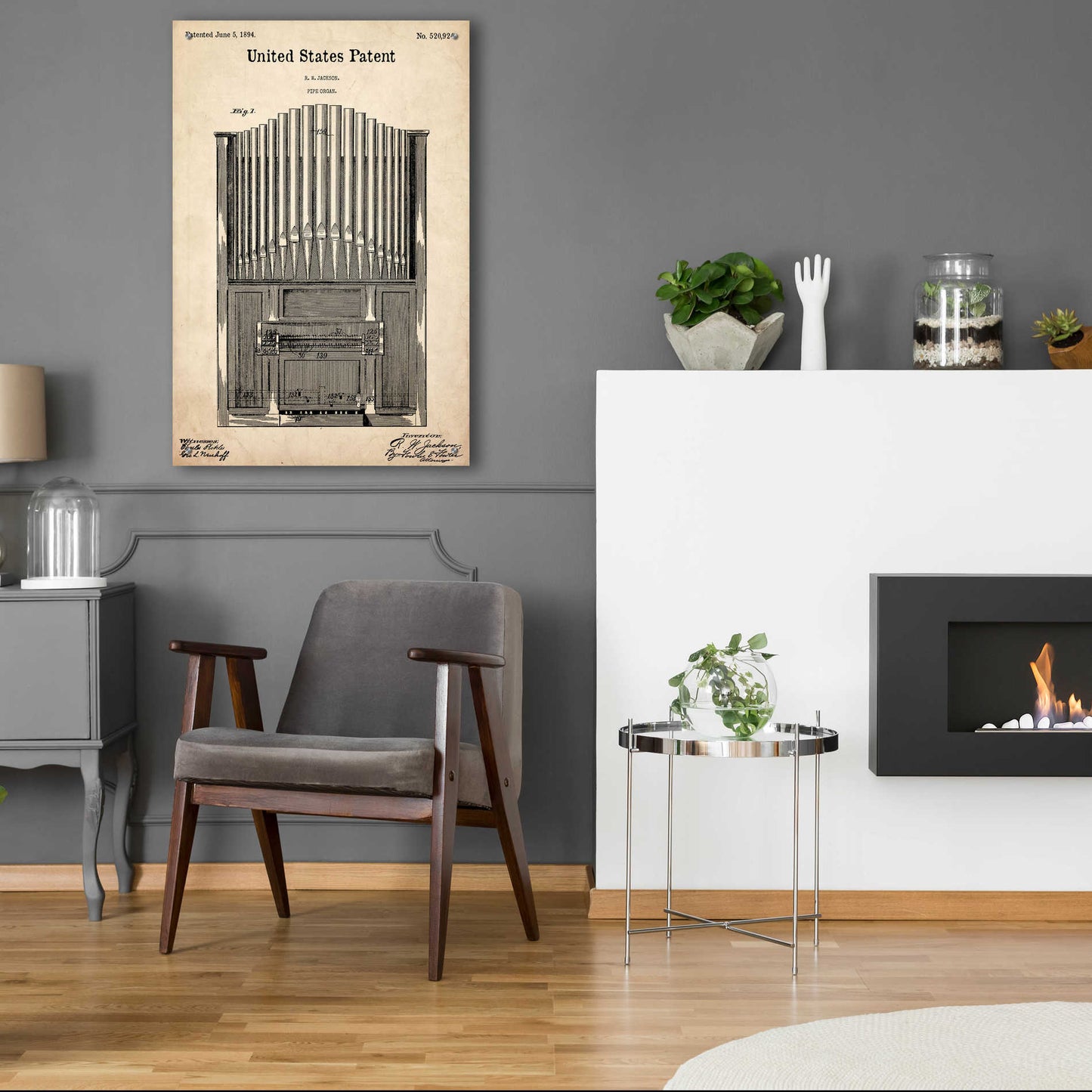 Epic Art 'Pipe Organ Blueprint Patent Parchment,' Acrylic Glass Wall Art,24x36