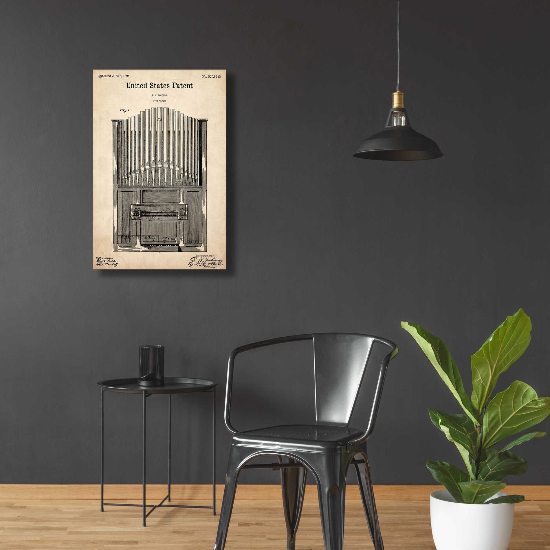 Epic Art 'Pipe Organ Blueprint Patent Parchment,' Acrylic Glass Wall Art,24x36