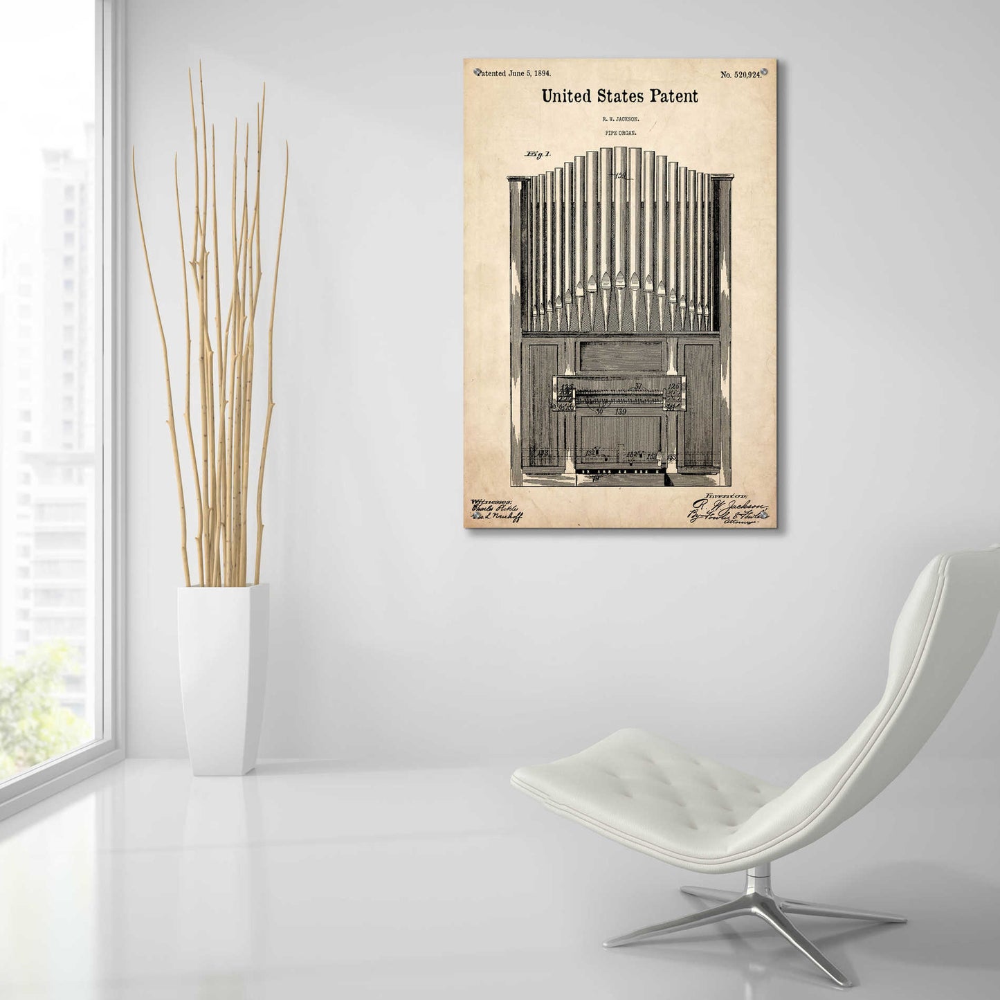 Epic Art 'Pipe Organ Blueprint Patent Parchment,' Acrylic Glass Wall Art,24x36