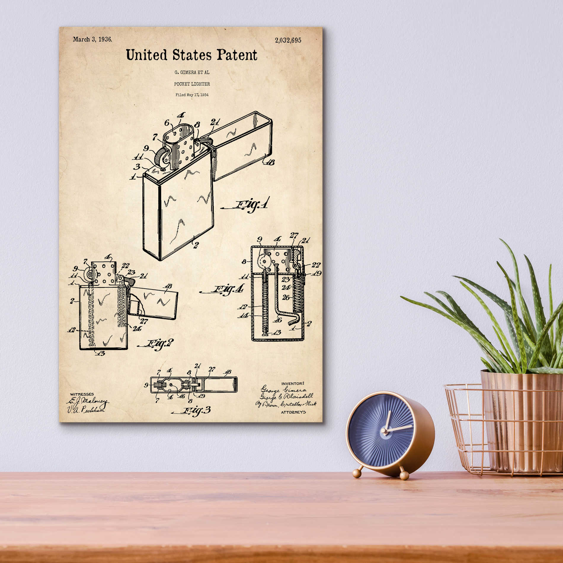 Epic Art 'Pocket Lighter Blueprint Patent Parchment,' Acrylic Glass Wall Art,12x16