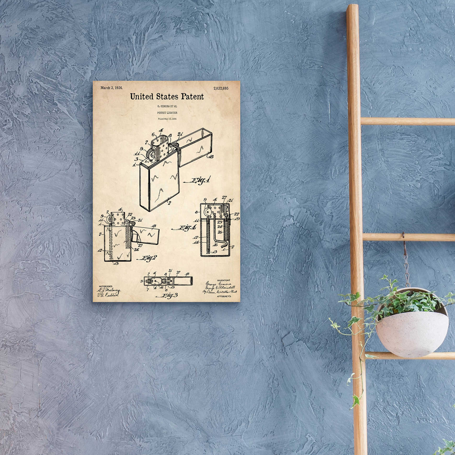 Epic Art 'Pocket Lighter Blueprint Patent Parchment,' Acrylic Glass Wall Art,16x24