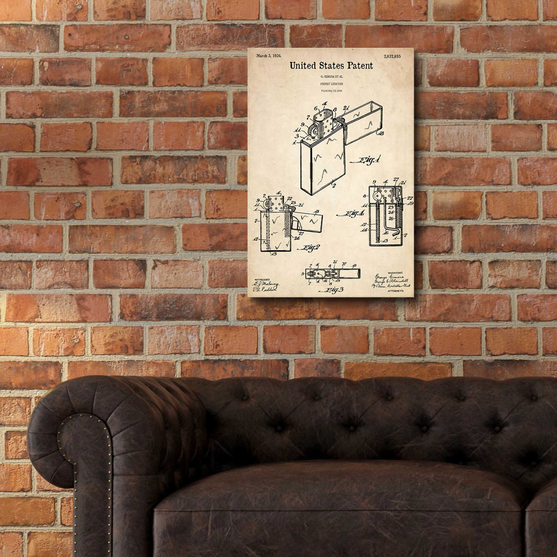 Epic Art 'Pocket Lighter Blueprint Patent Parchment,' Acrylic Glass Wall Art,16x24