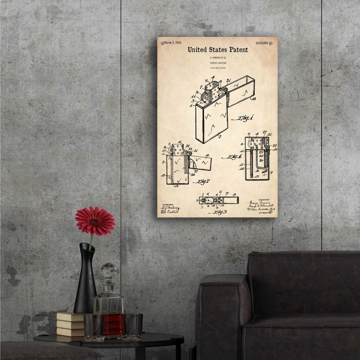 Epic Art 'Pocket Lighter Blueprint Patent Parchment,' Acrylic Glass Wall Art,24x36