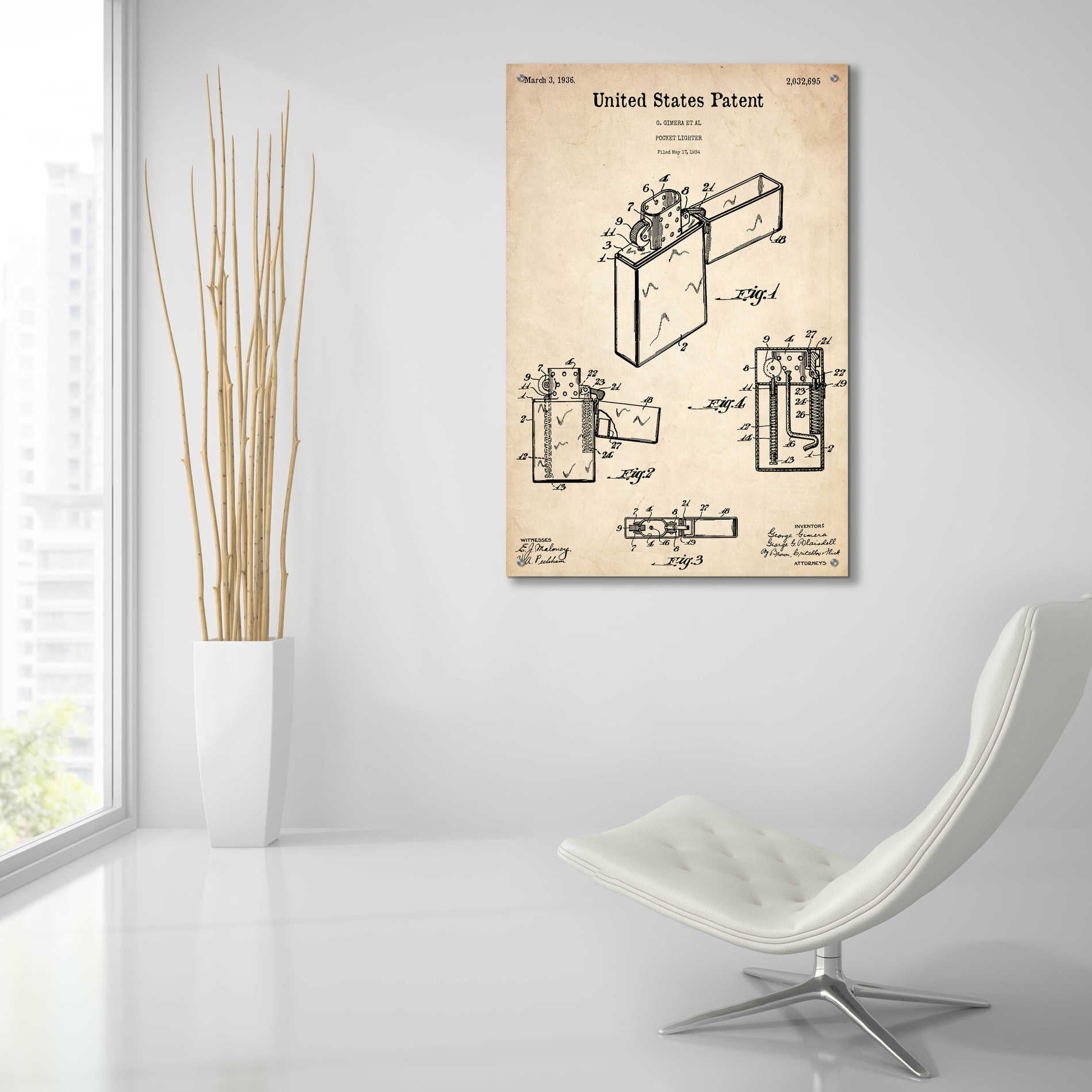 Epic Art 'Pocket Lighter Blueprint Patent Parchment,' Acrylic Glass Wall Art,24x36
