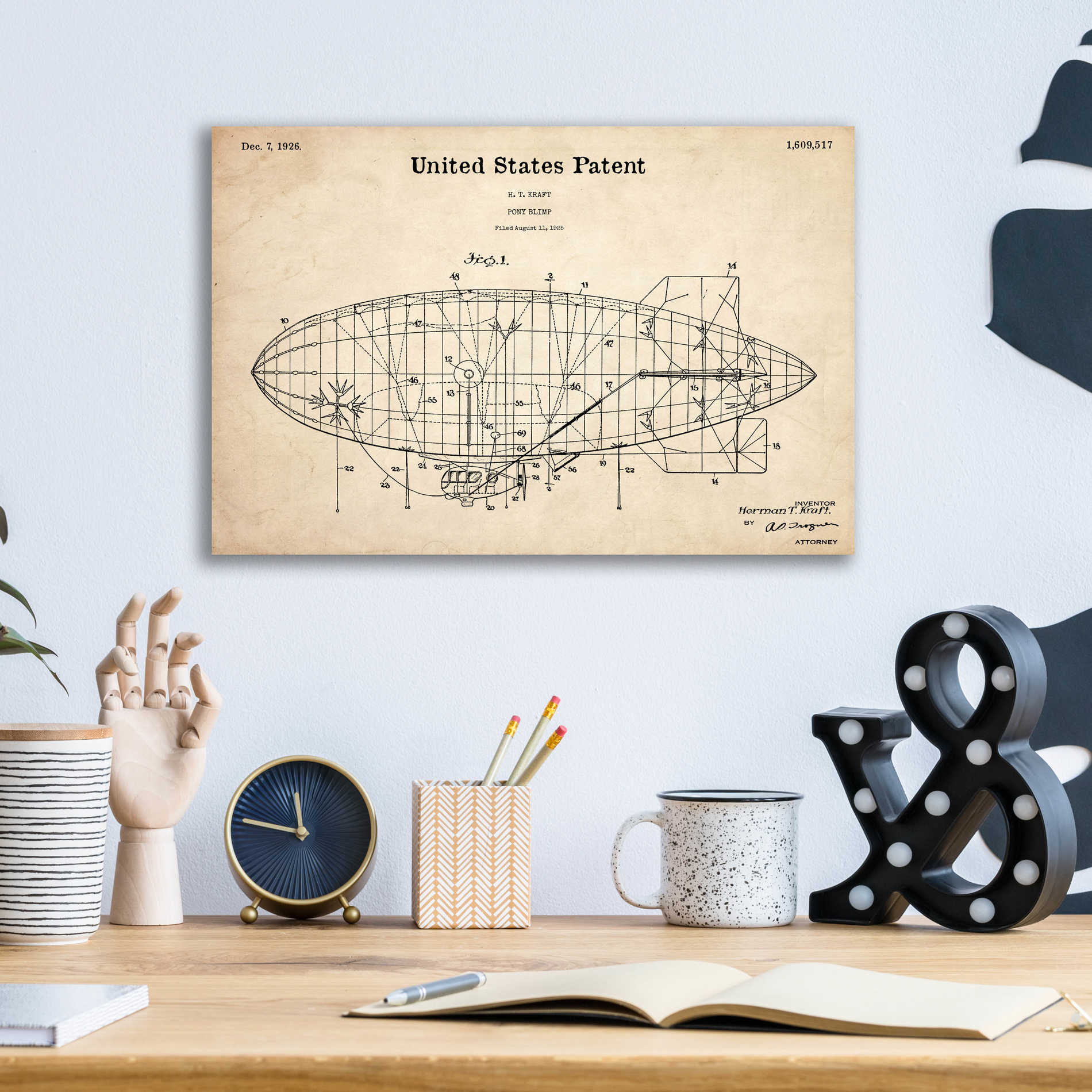 Epic Art 'Pony Blimp Blueprint Patent Parchment,' Acrylic Glass Wall Art,16x12