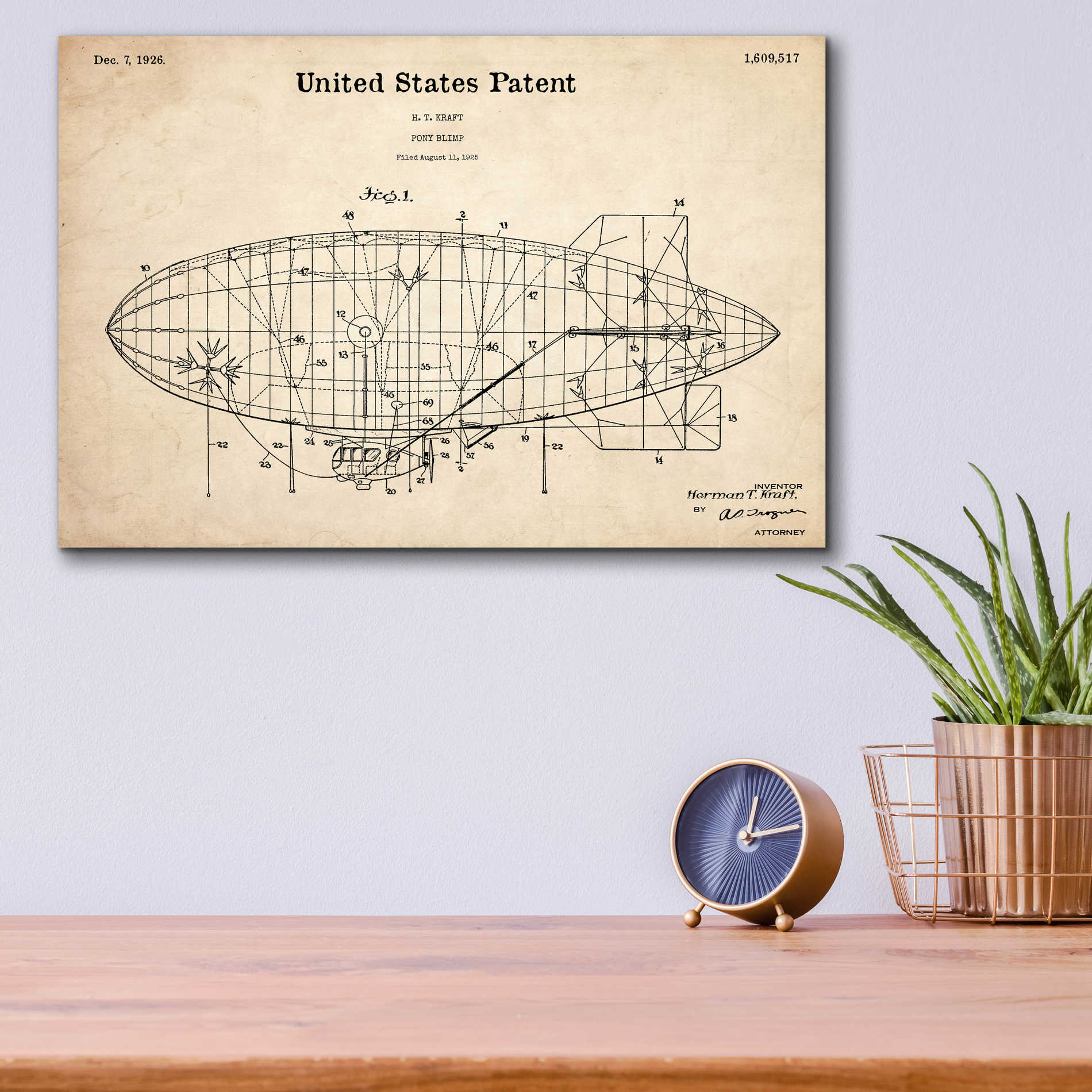 Epic Art 'Pony Blimp Blueprint Patent Parchment,' Acrylic Glass Wall Art,16x12