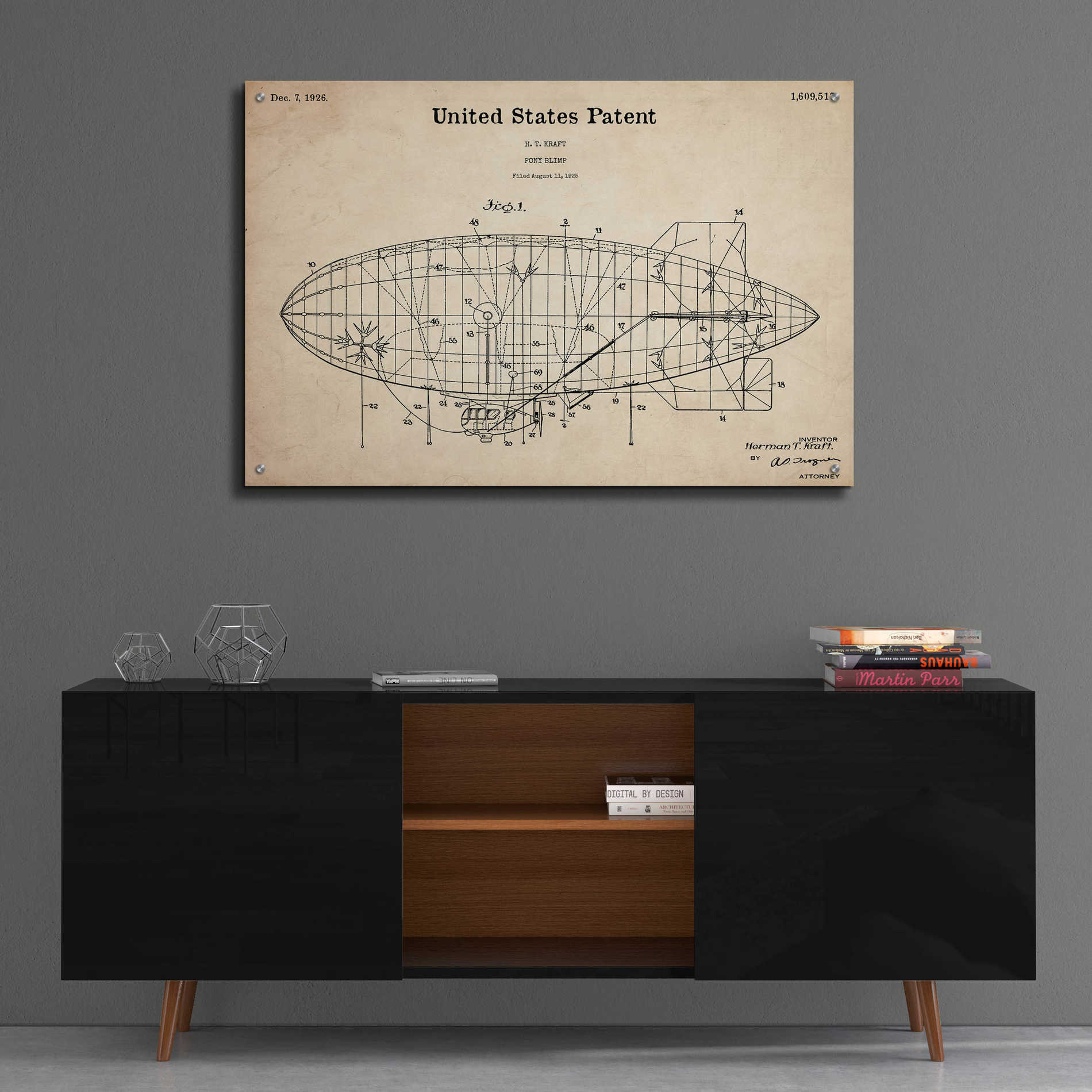 Epic Art 'Pony Blimp Blueprint Patent Parchment,' Acrylic Glass Wall Art,36x24