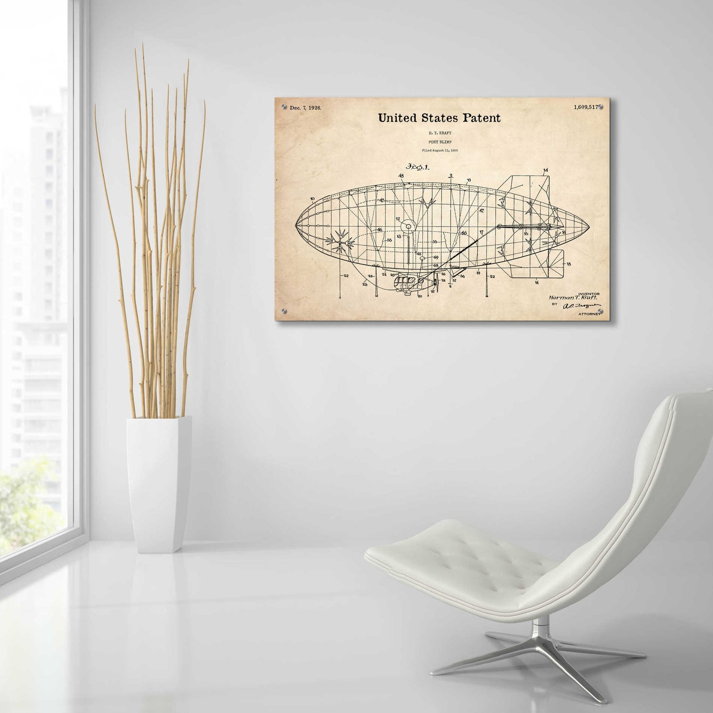 Epic Art 'Pony Blimp Blueprint Patent Parchment,' Acrylic Glass Wall Art,36x24