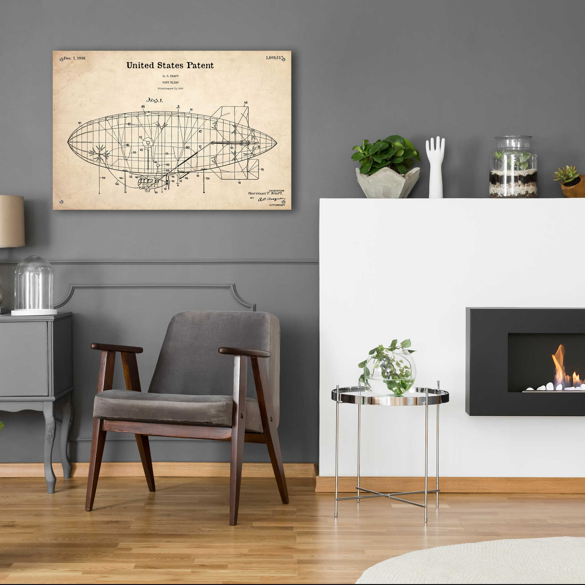 Epic Art 'Pony Blimp Blueprint Patent Parchment,' Acrylic Glass Wall Art,36x24